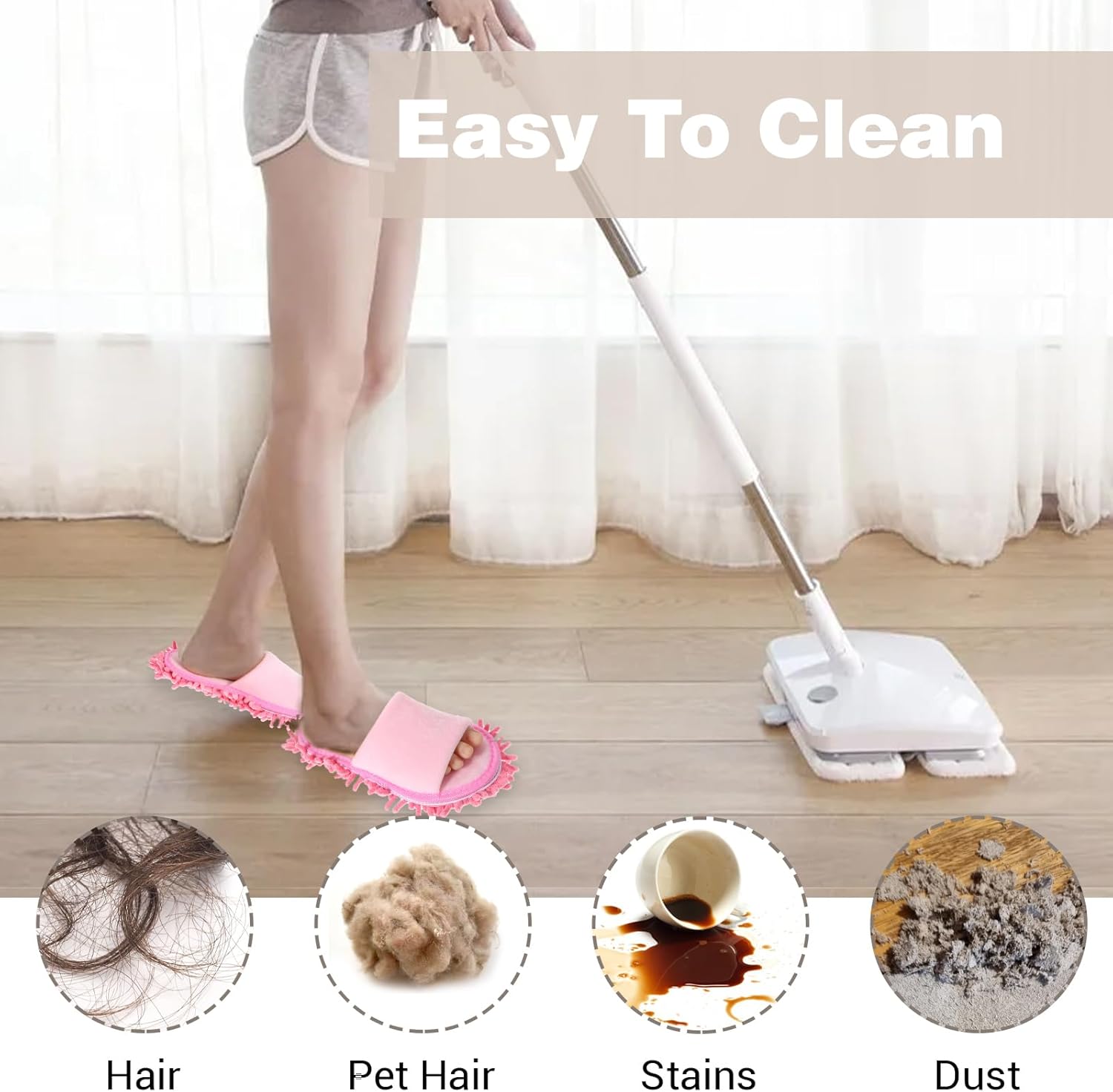 4 Pair Washable Mop Slippers, Detachable Microfiber Mop Shoes for Floor Cleaning House Dusting Slippers for Women Men Dirt Tool Supplies Medium