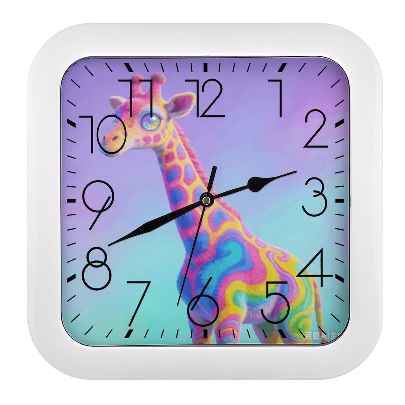 Fodpand Style Neon Giraffe Wall Clock,Battery Operated Modern Retro Rounded Square Clock Clock For Bedroom Living Room Office Home Gym Porch Decor Indoor Outdoor 10.2 * 10.2In