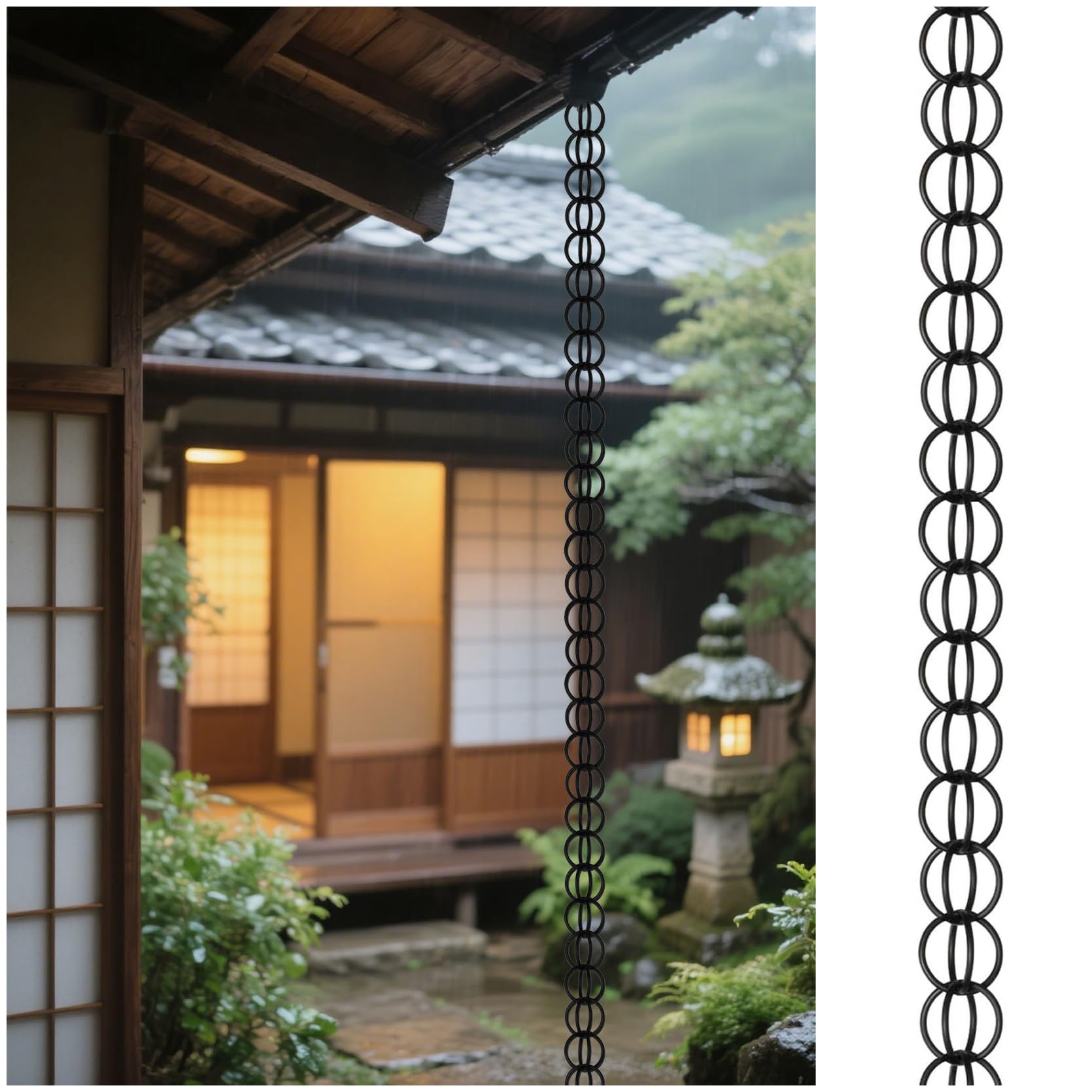 Hssnbkg Rain Chains for Outside,Metal Double Loop Rain Gutter Chains 6ft 8.5ft 12ft,Gutter Downspout,Garden Porch Black-2.4m(8ft)