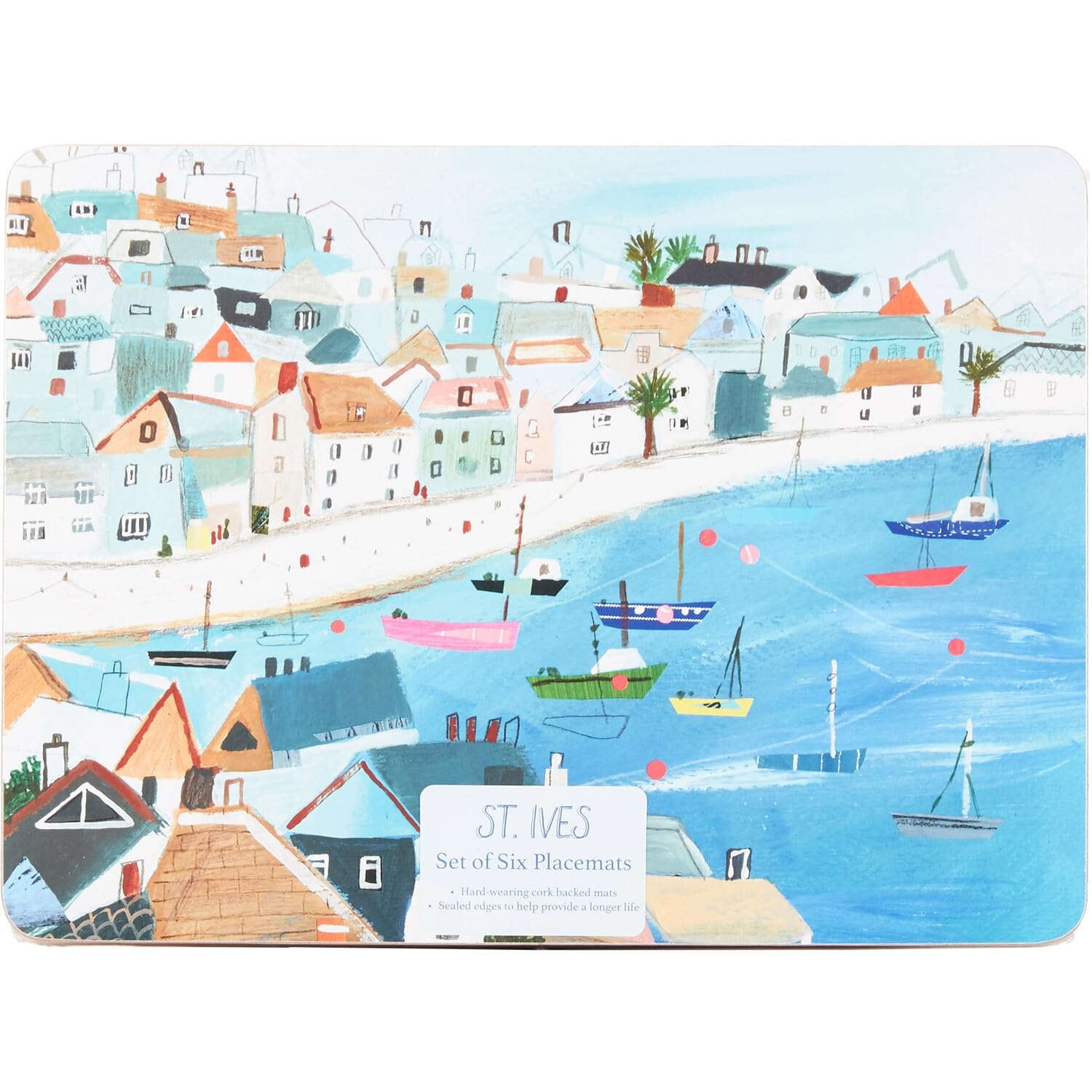 DEENZ St Ives Set of Cork-Backed Coasters & Placemats with Sealed Edges Stylish, Trendy Design for Everyday Use Beautifully Printed for a Modern Touch (6x Placemats)