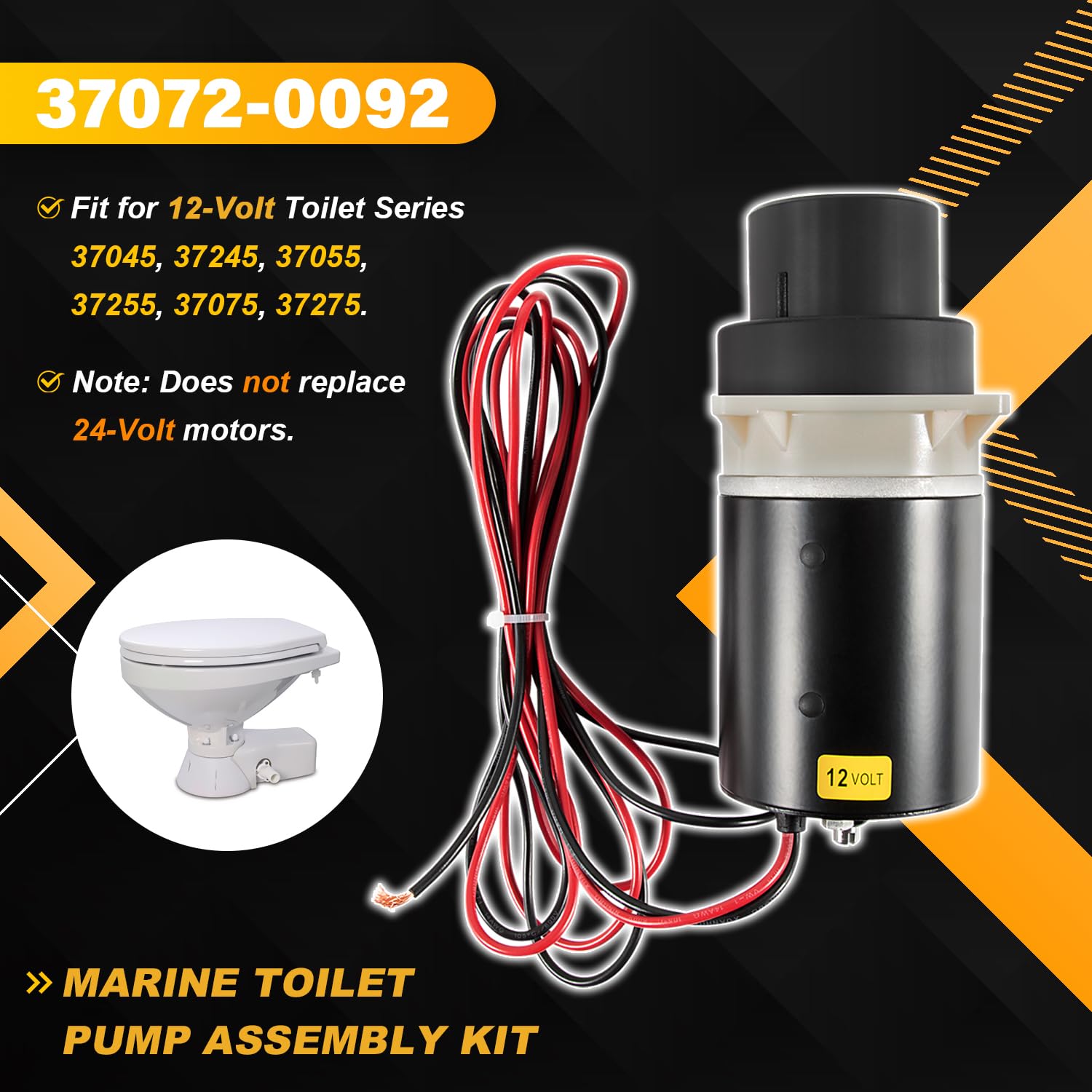 Ricambio per 37072-0092 Marine Designer Series e Quiet Flush Marine Toilet Pump Assembly Kit, pompa di scarico silenziosa 12 Volt