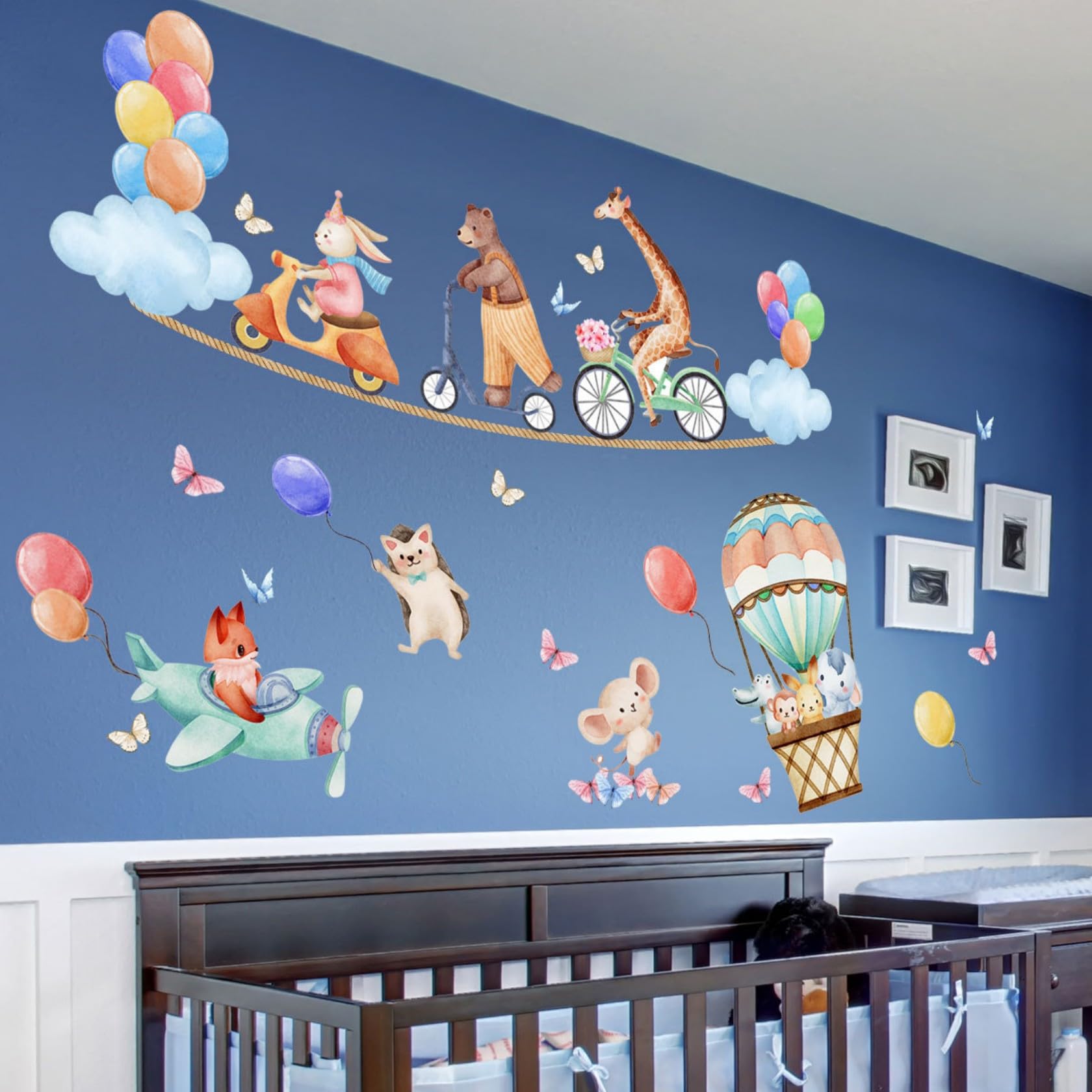 Lekabee Animals Wall Decals,Elephant Giraffe Rabbit Bear Balloon Clouds Wall Stickers Baby Nursery Kids Bedroom Living Room Wall Decor - Image 2