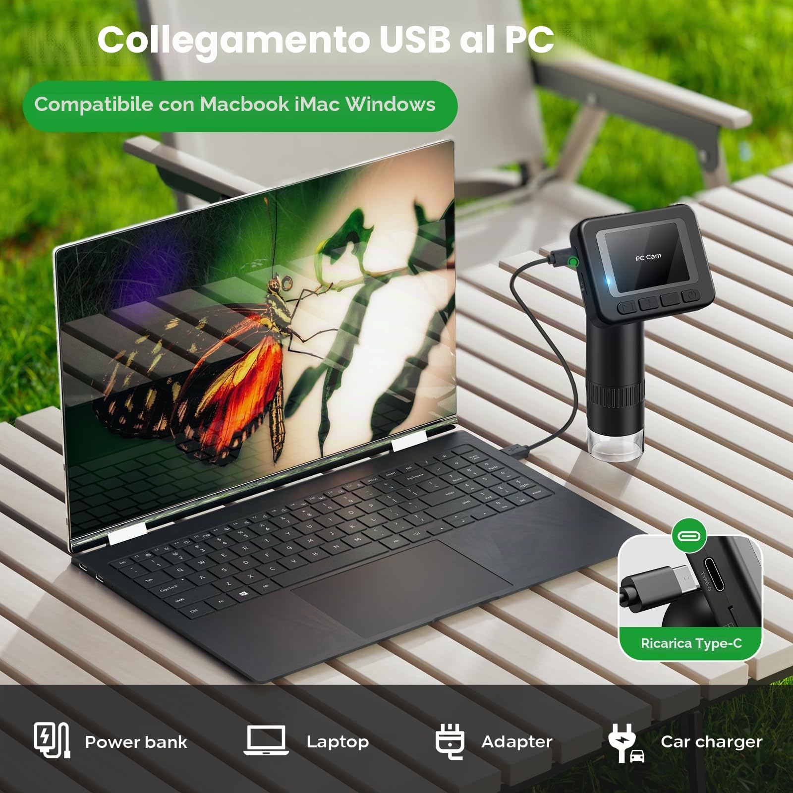 Microscopio Digitale Portatile D-KS2 con Schermo IPS da 2", per Scattare Foto e Video, Scaricare su PC e Mac, Microscopio tascabile 1000X per Bambini/Adulti con Supporto Scheda SD da 32 G