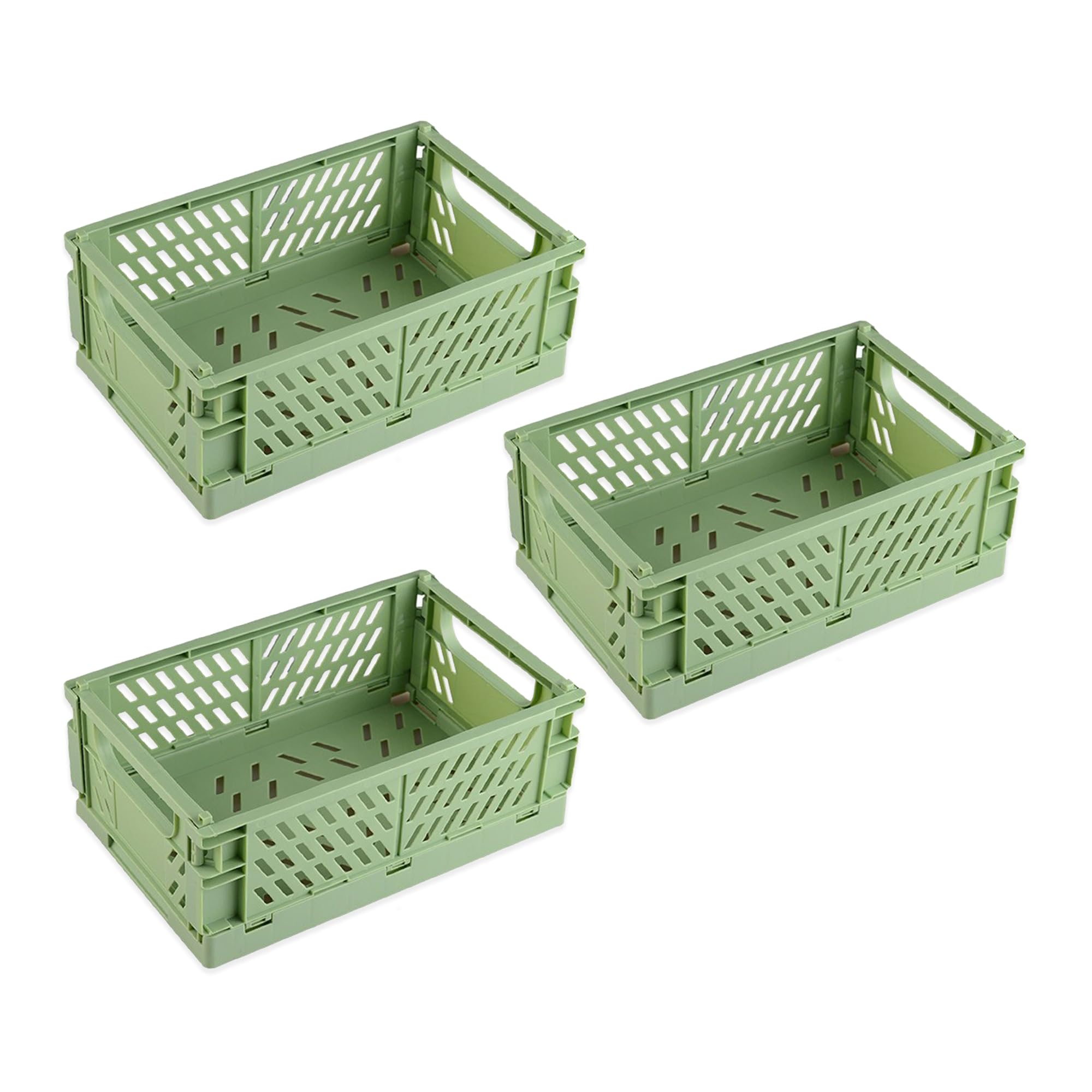 Kuber Industries Green (Set Of 3) Small & Rugged Plastic Basket For Storage - For Kitchen, Makeup, Toiletries & Bathroom Items