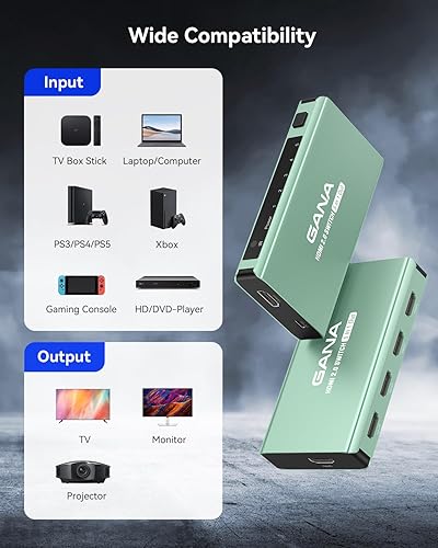 Miniatura 7 de Interruptor HDMI 5 en 1 salida 4K 60Hz, GANA HDMI Splitter Switcher con control remoto, concentrador de caja de interruptor HDMI 2.0 de aluminio