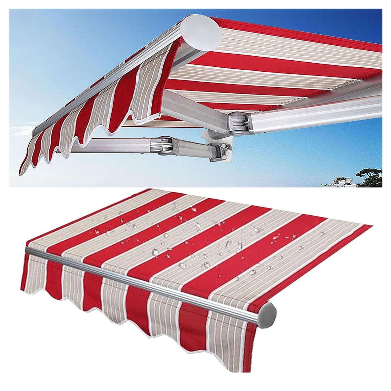 ZFUCMAYL Replacement Canvas for Retractable Awning,280g Polyester Shade Cover,Stripes Awning Replacement Fabric Top Cover for Car Side Deck Window Door(26.2x9.8ft)