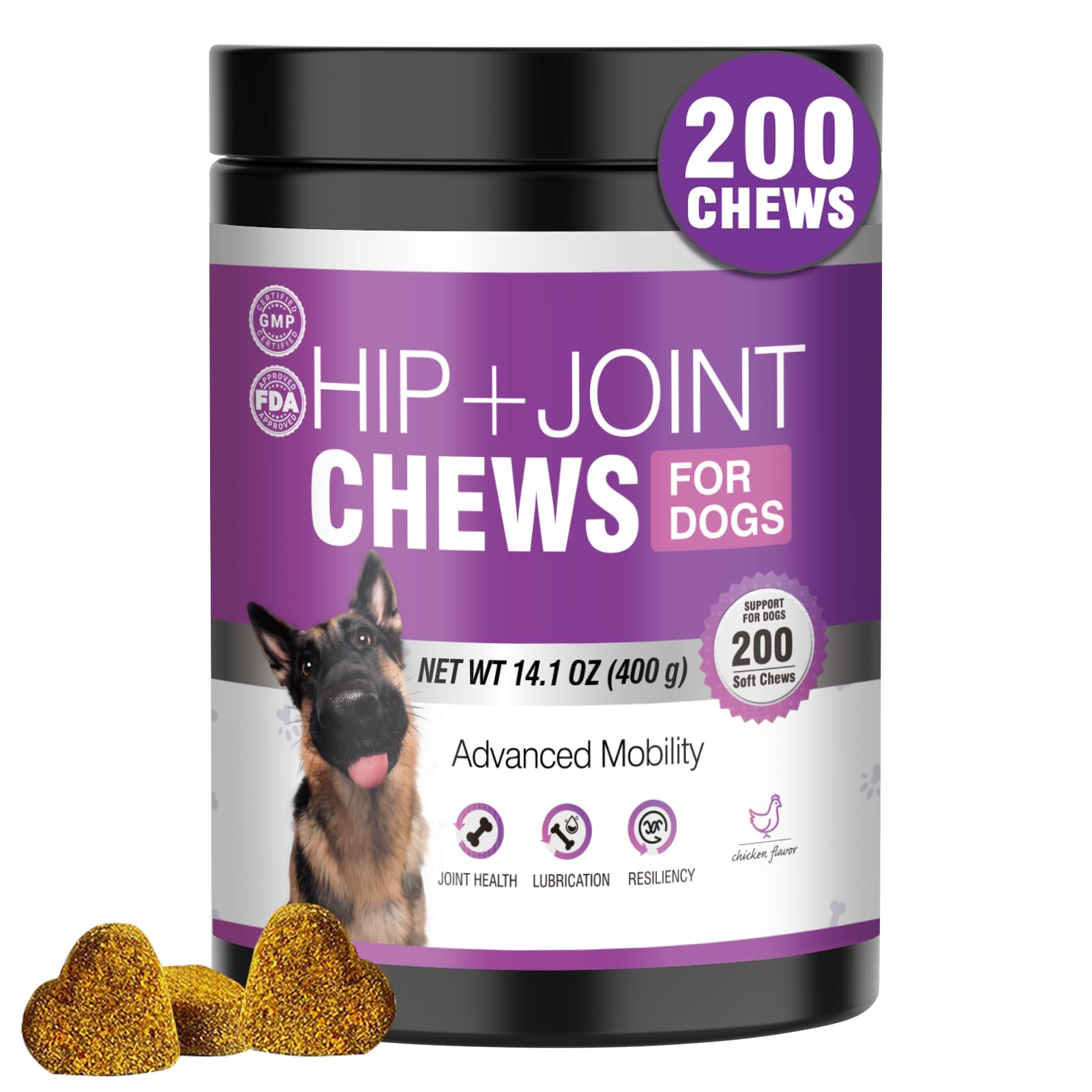 Glucosamine for Dogs 200pcs Joint Support Supplement Dog Hip and Joint Chondroitin Chews Treats with MSM Hemp Dog Joint Pain Relief Mobility Supplements Chicken Flavor Fit All Large Small Medium Breed