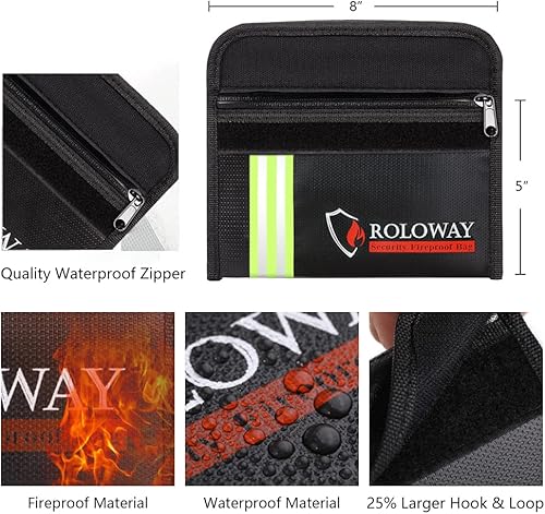 Miniatura 9 de ROLOWAY Bolsa ignífuga (9.6 x 6.6 pulgadas) con aislamiento térmico de 5200 F, bolsa de dinero ignífuga con cremallera para efectivo, bolsa de banco