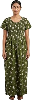 Smoking Nighty for Women in Cotton with Side Pocket (Green) Price In India