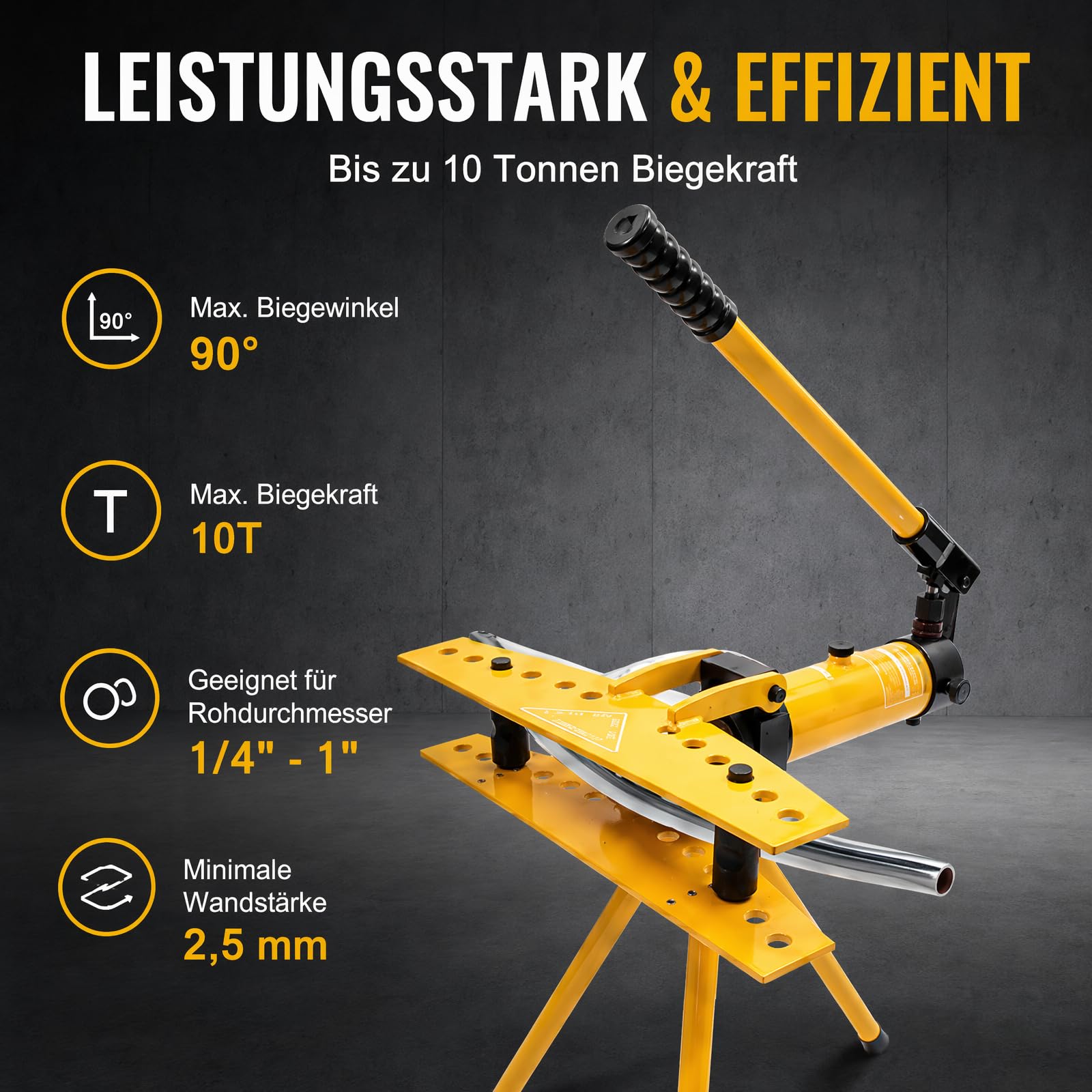 10T Hydraulisches Rohrbiegemaschine, Manuelles Rohrbiegeset Blechbiegemaschine Rohrbieger mit 6 Matrizen, Max.90° Universal-Biegemaschine Rohrbiegegerät für Verzinkte Rohre Aluminiumrohre Stahlrohre