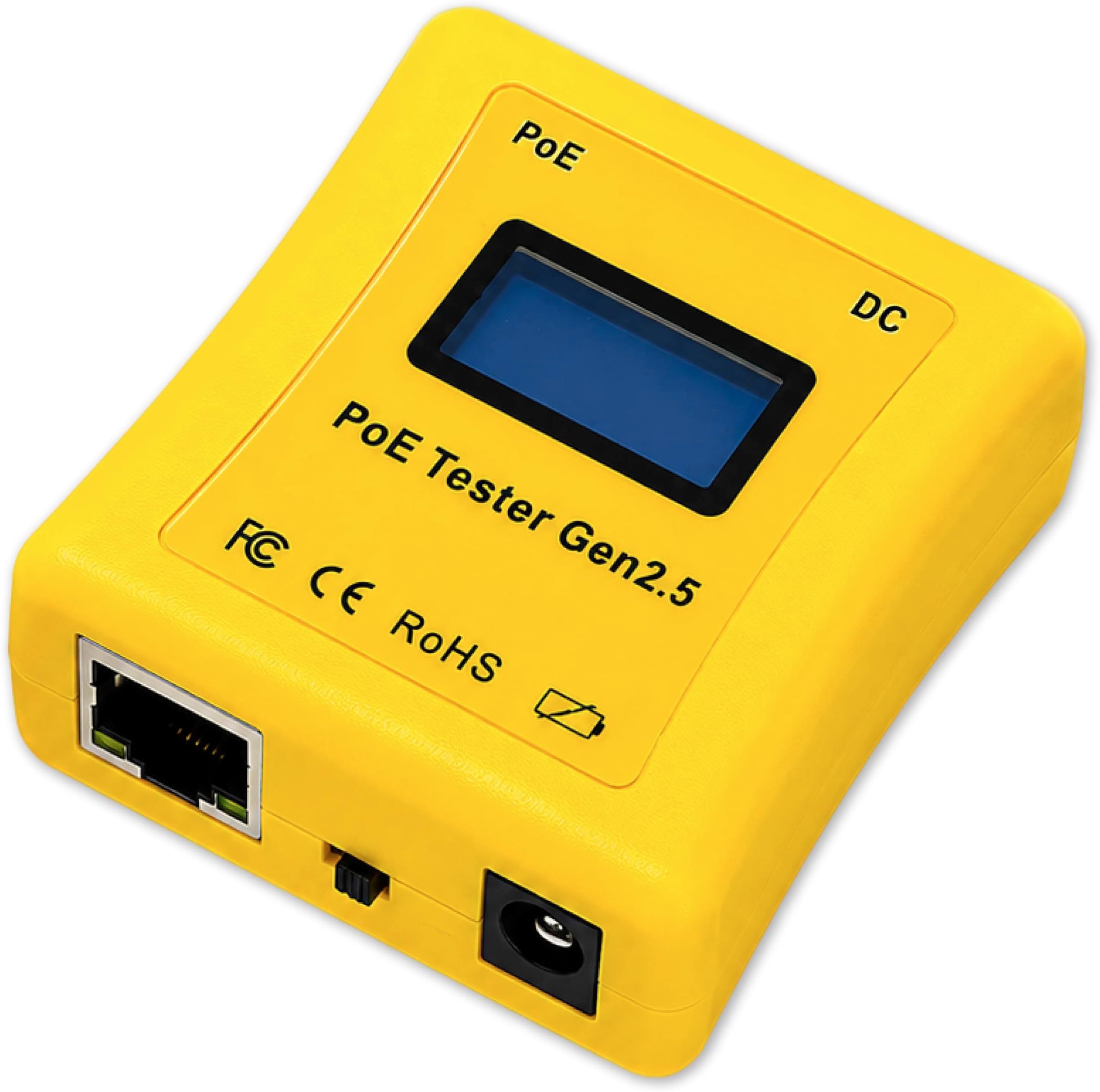 PoE Texas Power Over Ethernet Voltage & Current Tester - No Battery Needed | Automatically Tests IEEE 802.3af/at/bt, Identify PoE & Troubleshoot Connection Issues, LCD Display, Compact Size