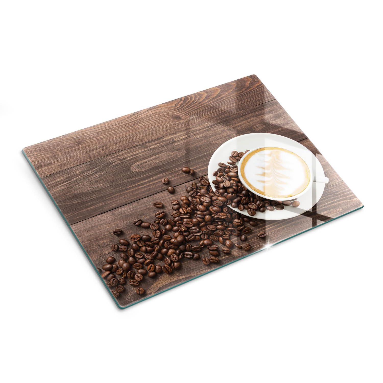 Tagliere e piastra di protezione in vetro 40x30 cm Chicchi di caffè Legno