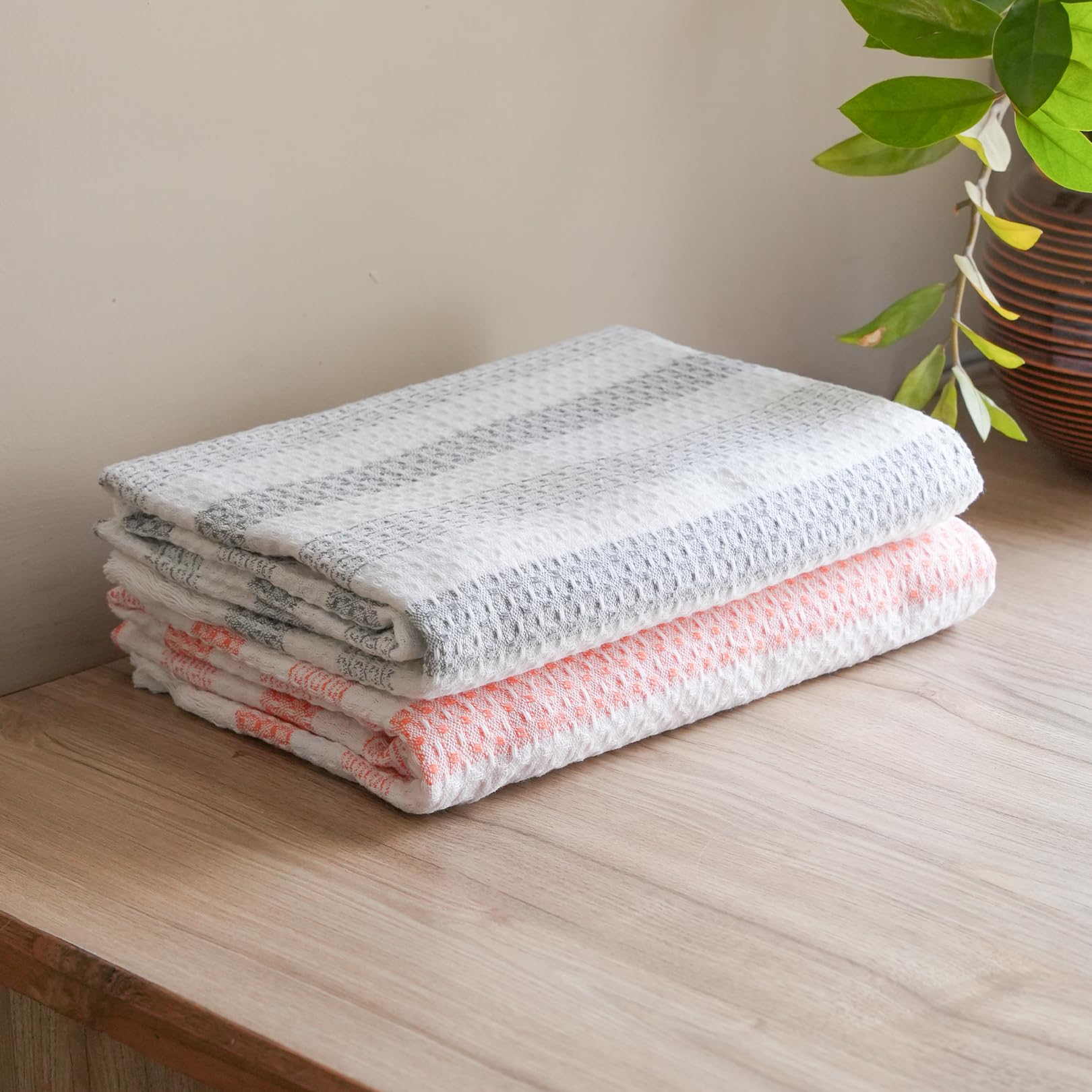 Thirsty Towel by Doctor Towels Premium Waffle Cotton Bath Towel, Super Soft & High Absorbency Towel, Quick Dry Towels for Bath Large Size, Bath Towel for Men, Women & Kids (Pack of 2 - Orange & Grey)-image-12