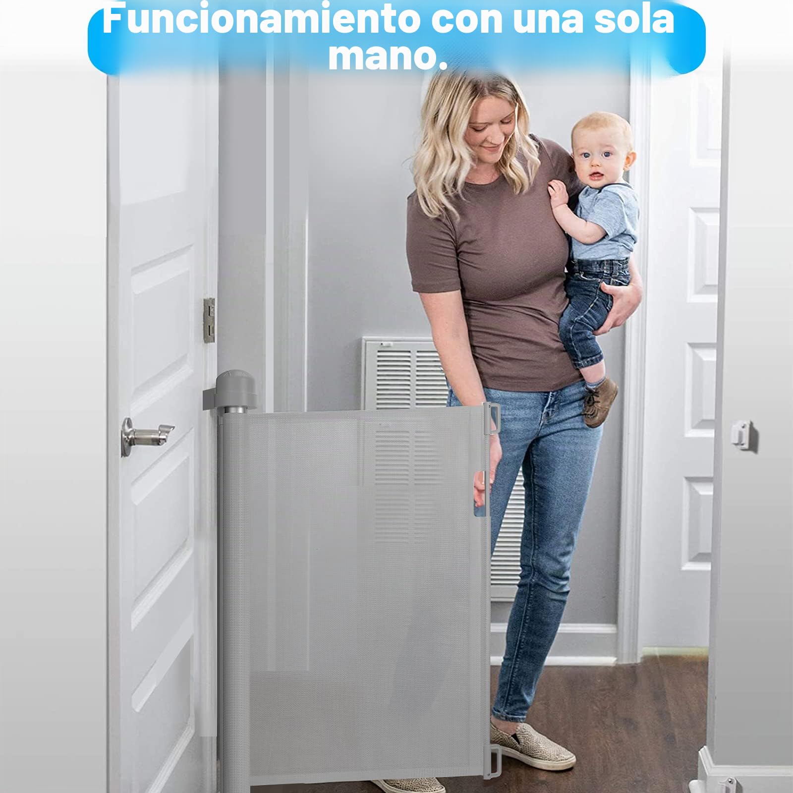 UISEBRT Retráctil Puertas de Seguridad para niños 0-150 cm, Barrera Seguridad Niños Escalera, Puerta Seguridad Bebé Extensibles Barrera para niños y Perros para Uso Interior y Exterior, Gris