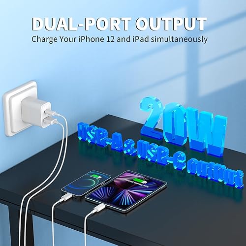Vista 5 de Cargador rápido para iPhone, [certificado Apple MFi] esbeecables de 20 W de doble puerto PD3.0 USB-C + QC3.0 USB-A cargador rápido de pared con 2