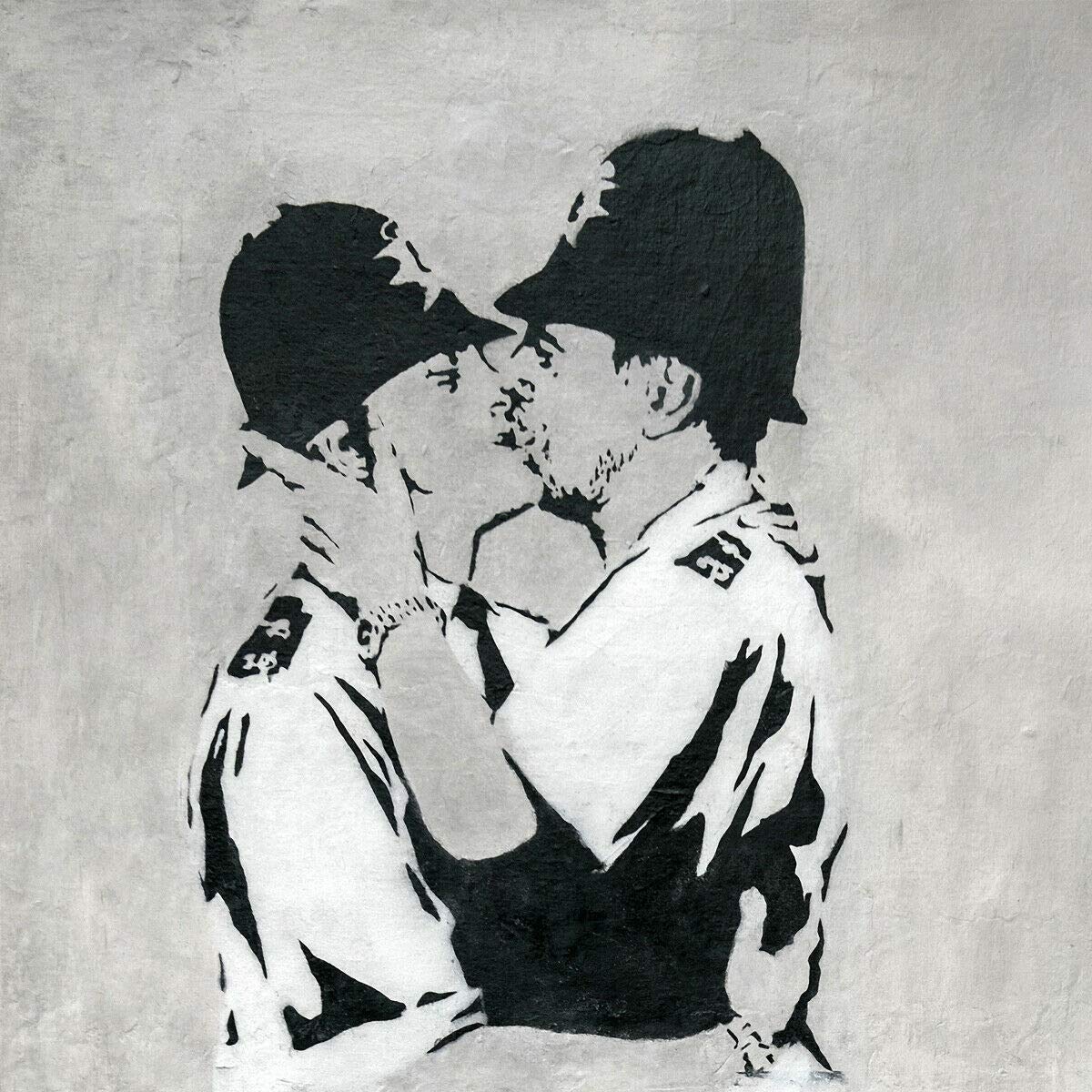 Amazon.com: Banksy Kissing Coppers - Canvas or Print Wall Art
