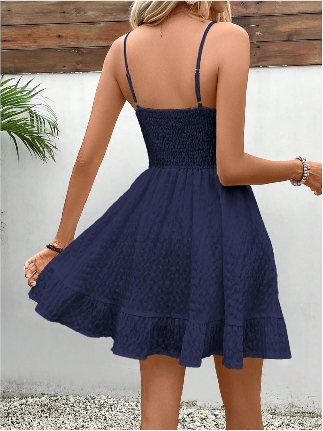 Floerns Women's Sleeveless Backless Tiered Mini Dresses Shirred Textured Cami Dresses - Image 2