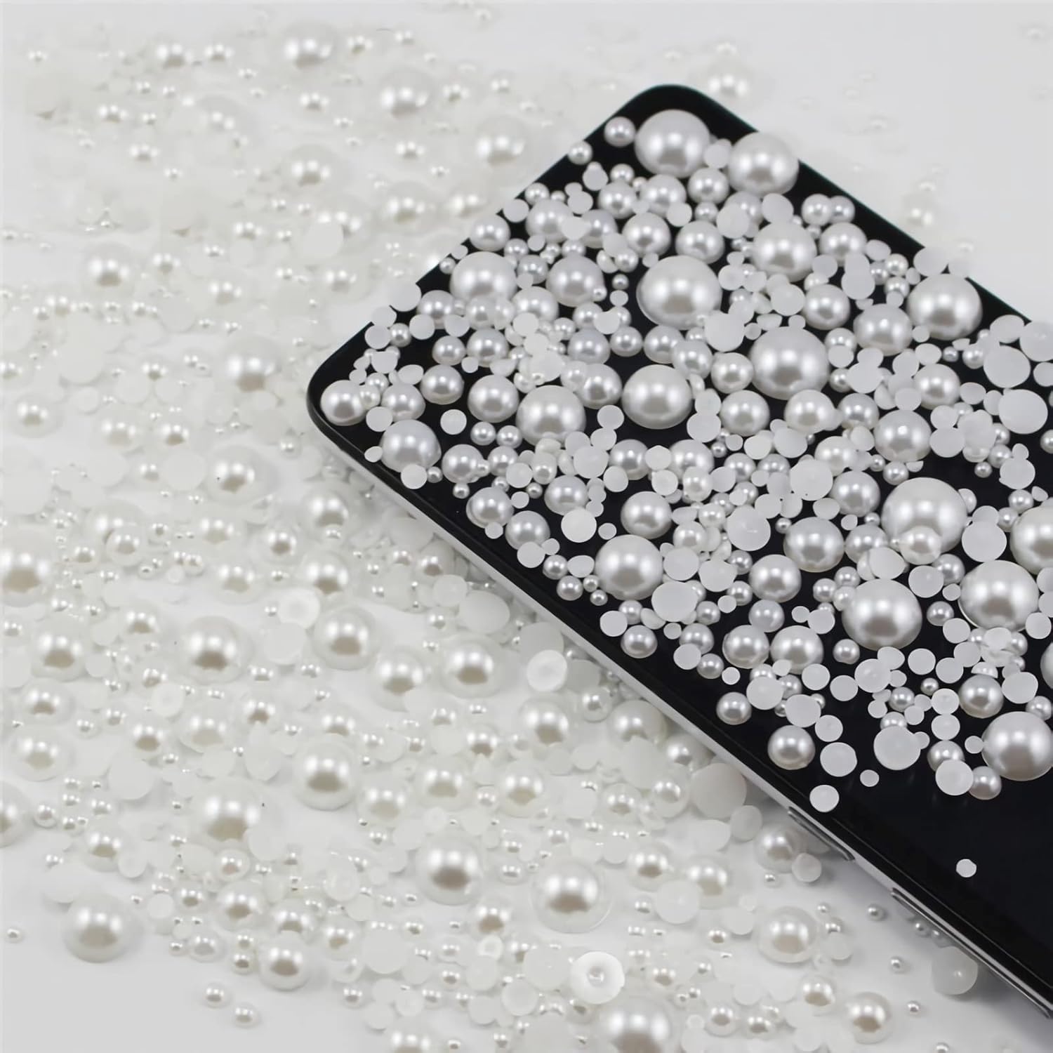5600pcs Mixed Size DIY Half Pearl Bead，for Crafts Scrapbooking Embellishment Shoes Wedding Dress DIY Phone Nail Making (White)