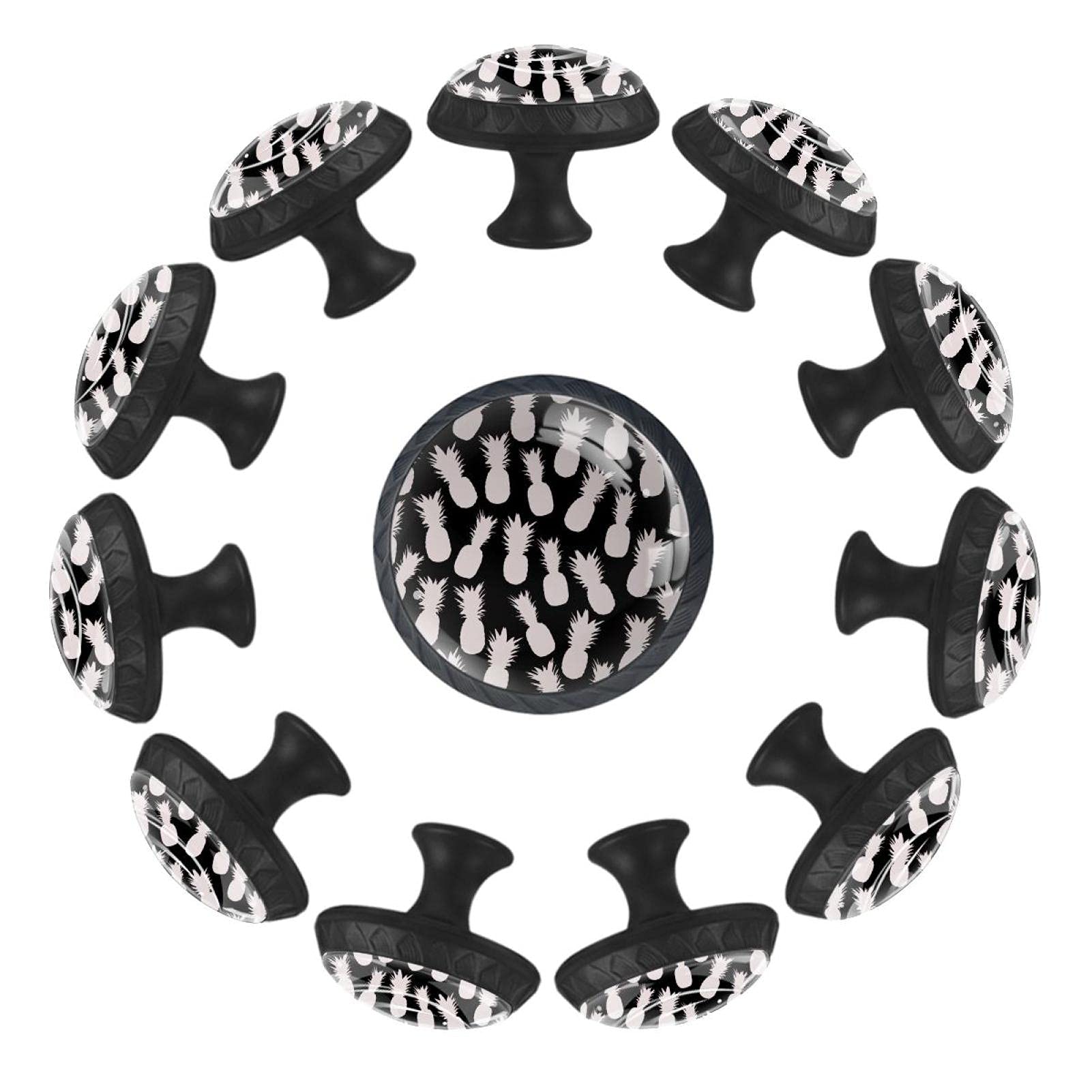 Boutons de tiroir ananas 35mm poignée de meuble ronde noire blanche lot de 12