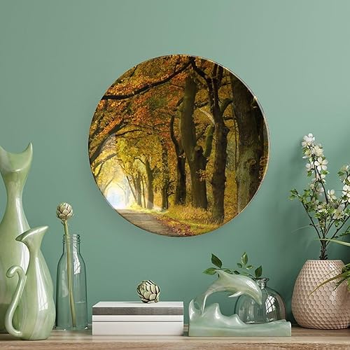 Miniatura 5 de Plato decorativo de cerámica de 6 pulgadas con soporte de otoño Forest Avenue redondo para el hogar, platos de cena para decoración de pared del