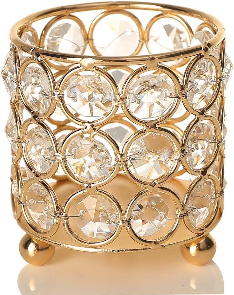 VINCIGANT Crystal Tealight Candle Holders Gold for Table Centre