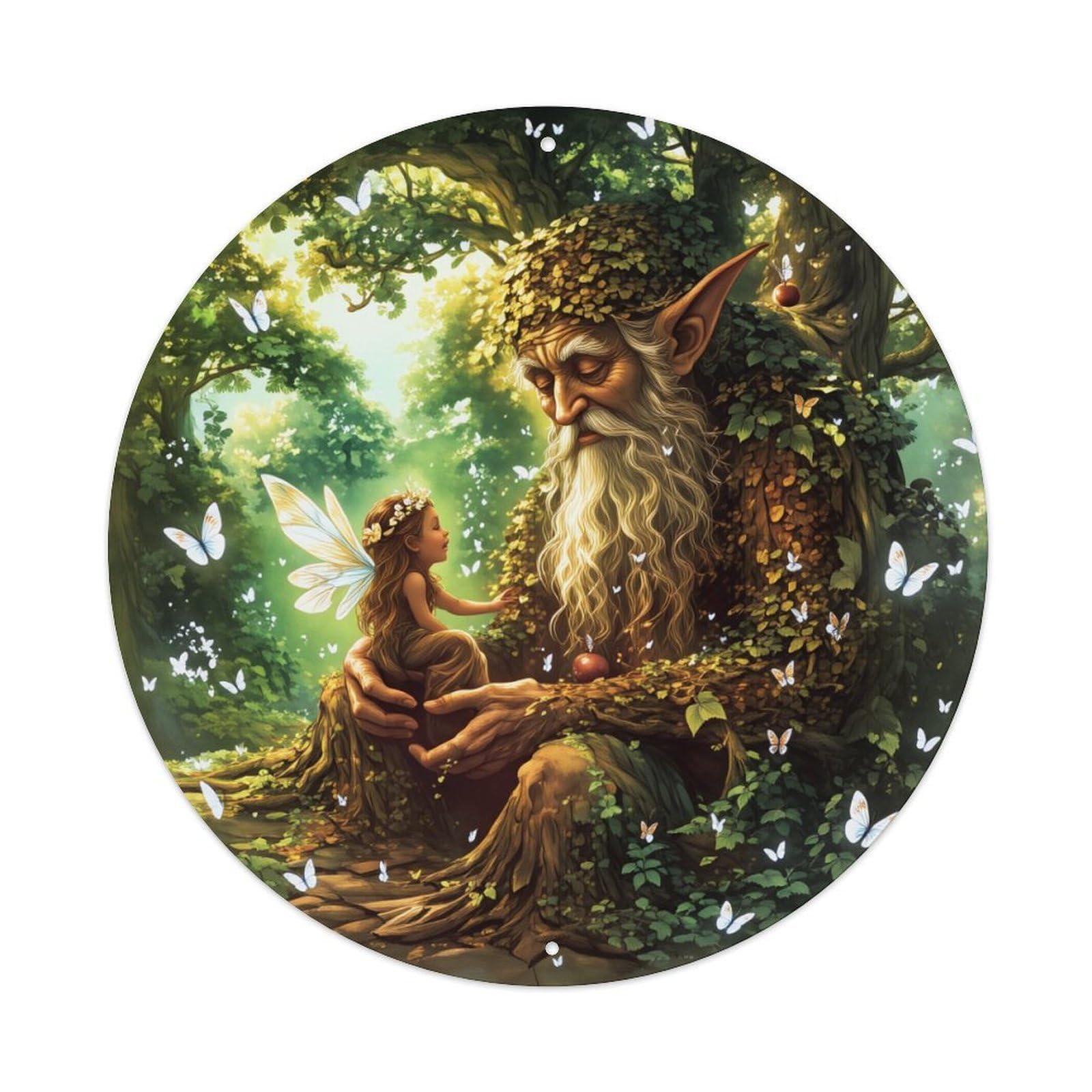 Forest Elf And Fairy Butterfly Round Tin Sign Vintage Metal Poster, Home Bar Garage Man Cave Cafe Indoor & Outdoor Wall Decoration 8x8Inches