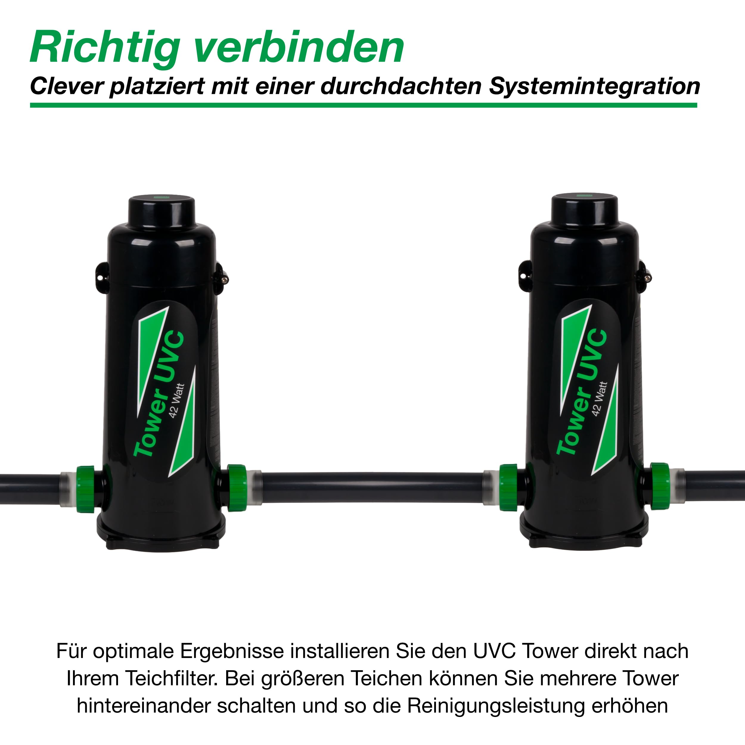 Wagner Green Tower UV-C 42 Watt Teichklärer | Wasserklärer ohne Chemie | UVC Lampe Algenvernichter | Desinfektion für klares Wasser im Teich bis 42.000 L