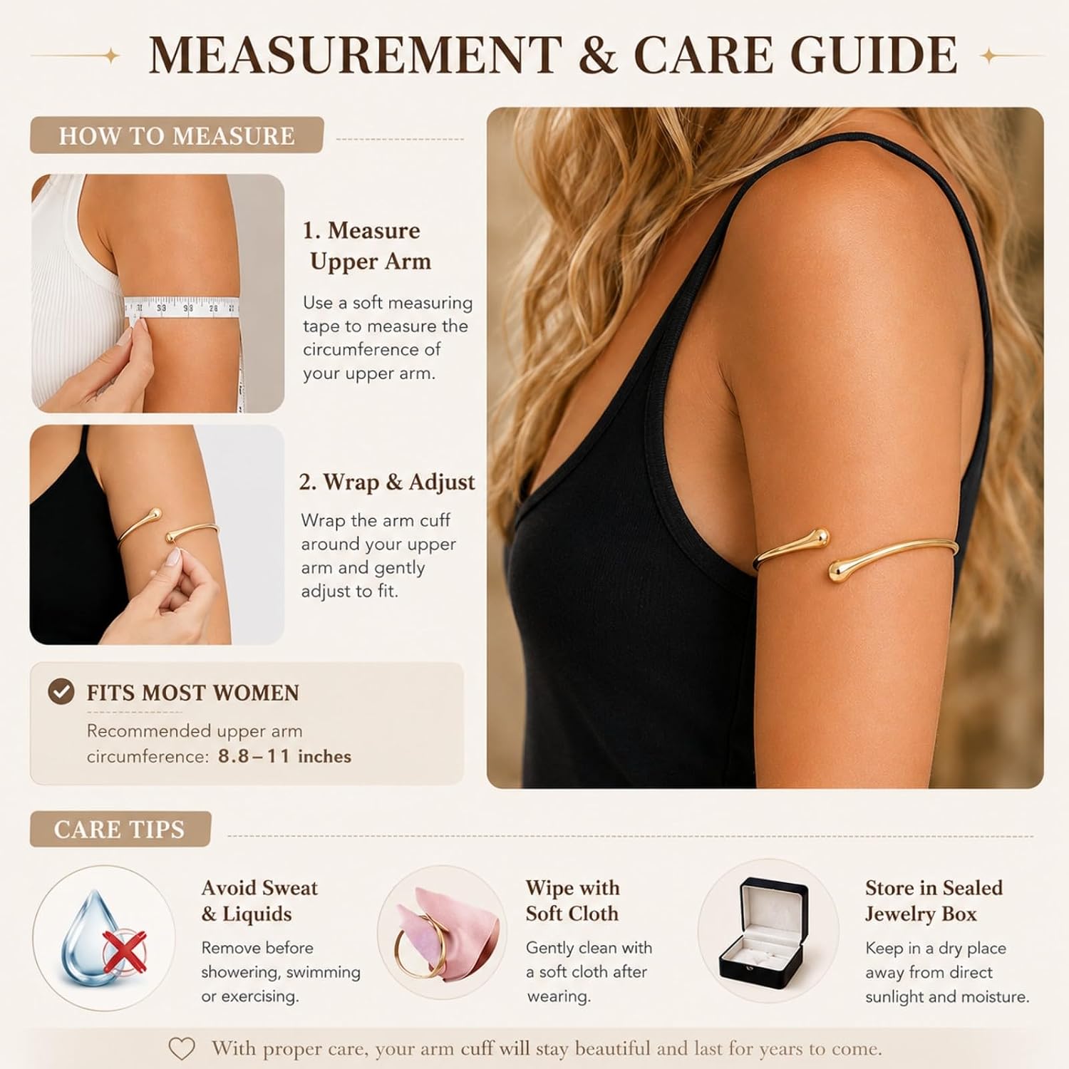 Gold Arm Cuff Jewelry for Women - Adjustable Minimalist Boho Upper Arm Cuffs Bracelet Bangle for Beach Party Festival