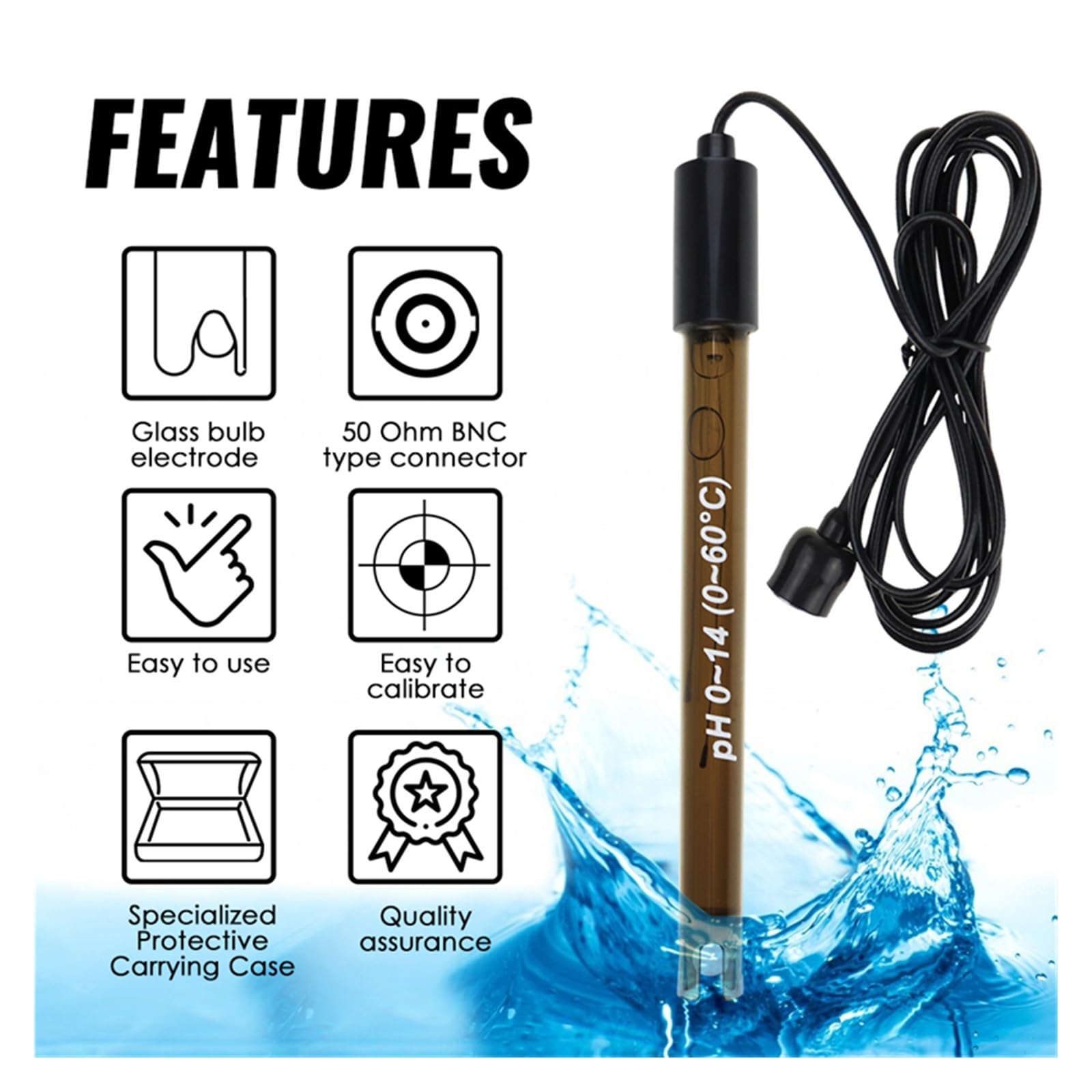 Ph-Sonde Poolsonde Elektrode PH-Anschluss Sonde Wassertester Ph-Meter BNC Typ 50 Ohm