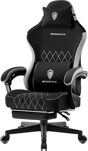 Dowinx Silla para videojuegos, silla de computadora de tela transpirable con cojín de resorte de bolsillo, silla ergonómica de masaje con soporte
