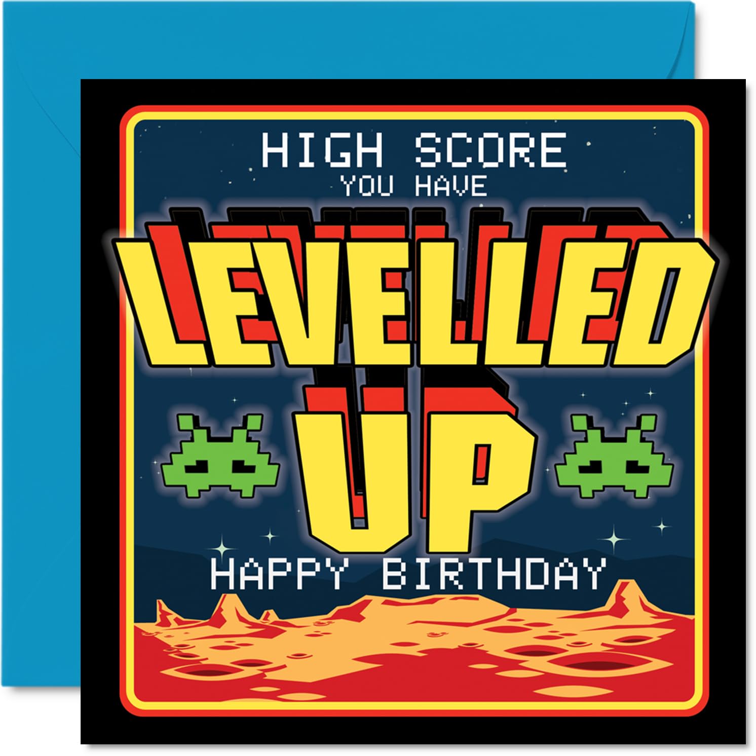Gaming Birthday Card for Men Women - Leveled UP - Happy Birthday Card for Grandma Cousin Brother Nanny, 145mm Bday Greeting Cards