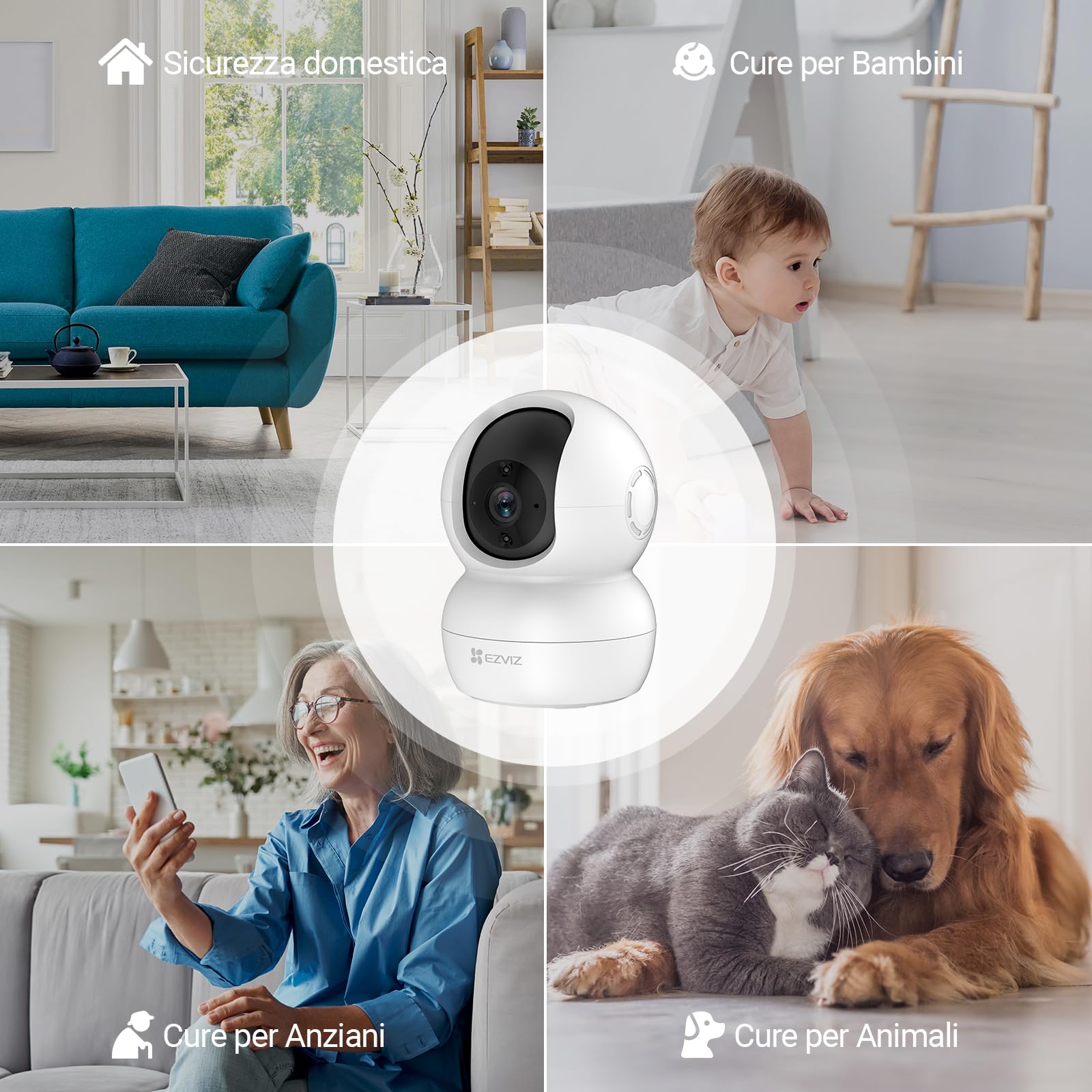 EZVIZ TY2 Telecamera da Interno Wifi IP 1080p Grandangolare Visione Notturna Audio Due Vie Compatibile con Alexa