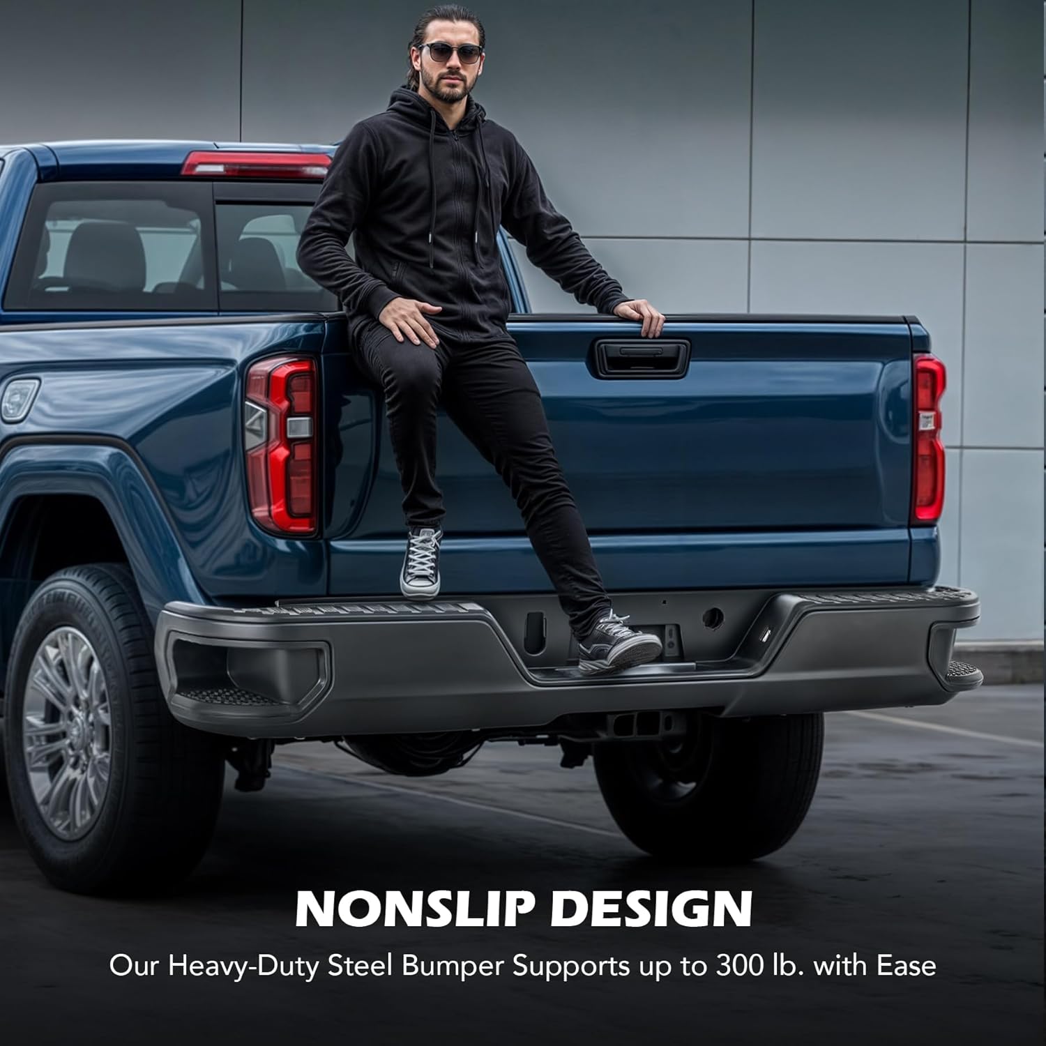 VRC Rear Step Bumper Assembly Compatible with 2019-2023 Chevy Chevrolet Silverado 1500 Gmc Sierra 1500 & 2020-2024 Silverado Sierra 2500 3500 Steel Bumper (Black, Single Exhaust W/o Sensor Holes)