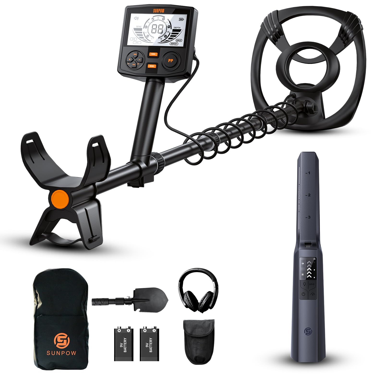 SUNPOW Metal Detector MD14 + Metal Detector Pinpointer GD01 for Adults & Kids