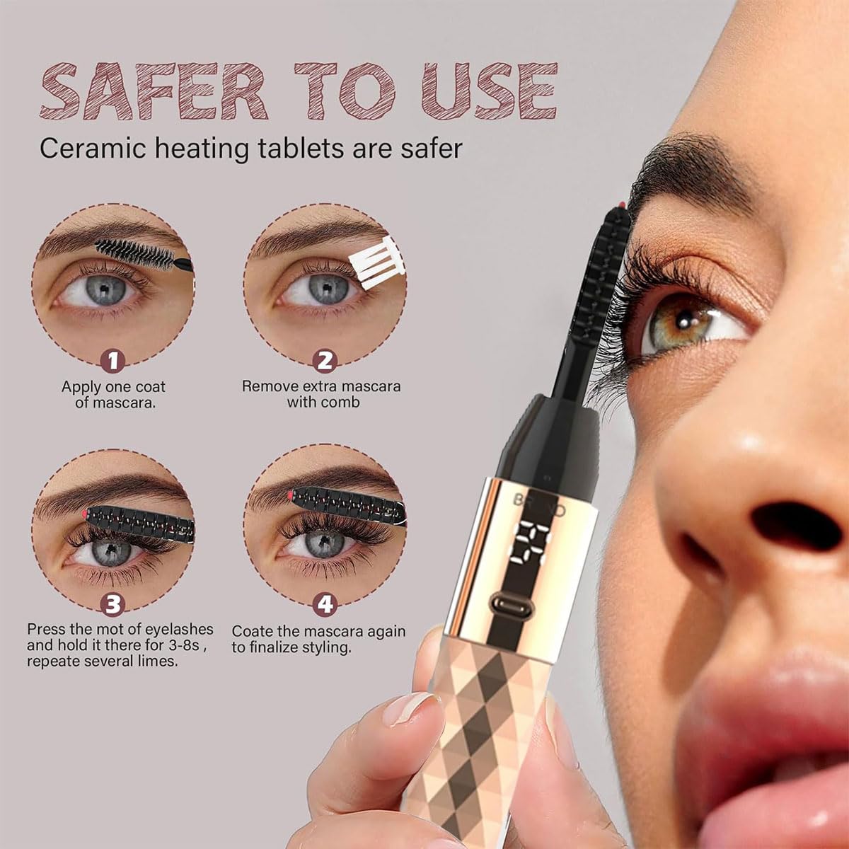 Recourbe Cils Chauffant Facturable Eyelash Curler Comb Recourbe-Cils Électrique Rechargeable Electric Eyelash Curler avec 2 Modes de Portable Électrique Chauffant Cils pour Tous Les Cils