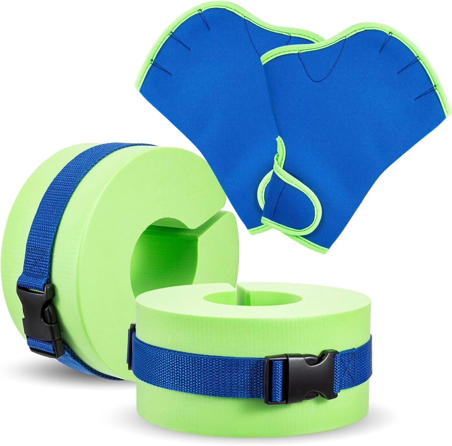 WinnerWhy Water Aerobics Set for Aquatic Exercise 1 Pair Swimming Glove 2 Pcs Foam Swim Aquatic Cuffs Water Weights Pool Resistance Fitness Equipment for Swimming Training Workouts