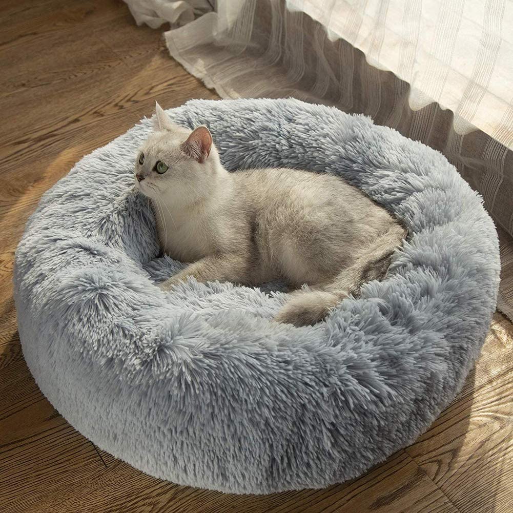 Cuccia gatto Calda Calda Cuccia Per Gatti Lavabile In Peluche, Lenitiva Cuccia Per Cani Cuccia cane Morbida (Color : Grey, Size : Diameter 40cm)