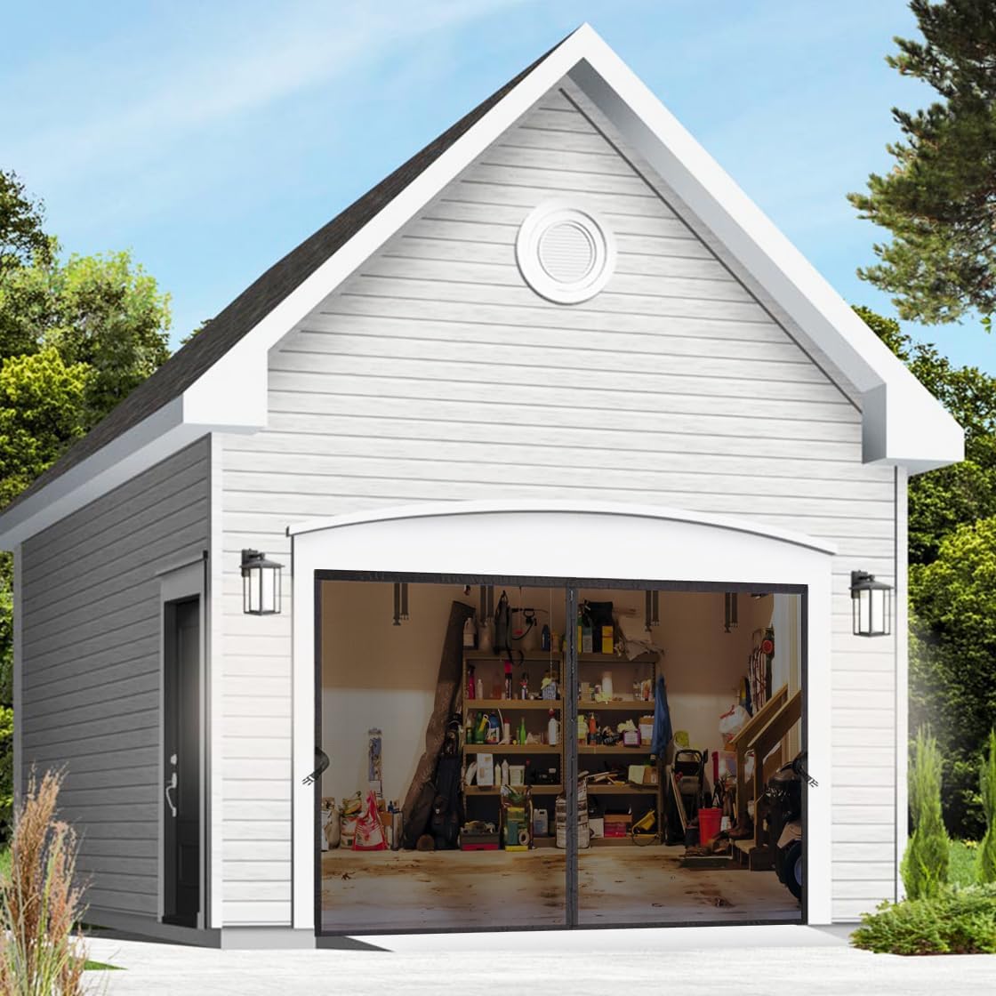 Magnetic Garage Door Screen Kit 6FT ~12FT (W) - Retractable Mesh Net Screen Door with Fiberglass Mesh for 1 Car Garage, Blocks Bugs & Provides Privacy (Black, 10x7ft)