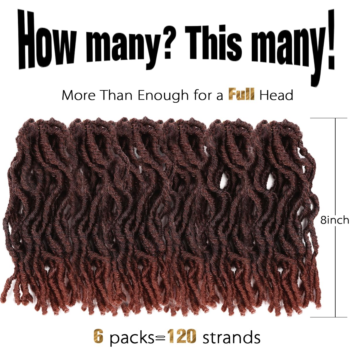 FANCEE Faux Locs Crochet Hair 8 Inches Short Curly Dreadlocks for Black Women Pre Looped Short Wavy Soft Locs Ombre Reddish Brown Crochet Dreads Braiding in Hair Extensions 6 Packs 120 Strands(1B-350)