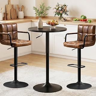 2in1 Bartisch Runder Stehtisch, Bistrotisch 360° Drehbar Höhenverstellbar 70–91.5cm, Ø 60cm Partytisch aus Metall für Klub Wohnzimmer Küche Balkon, Schwarz