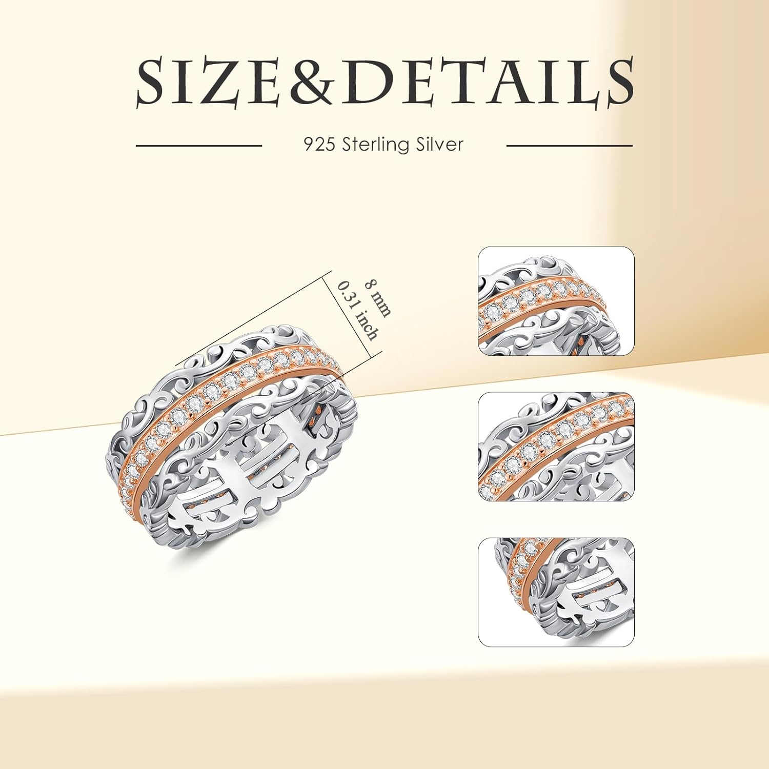 925 Sterling Silver/Solid Gold Spinner Ring for Women with D Color Moissanites Fidget Anxiety Spinner Band Ring for Women Size 3-16