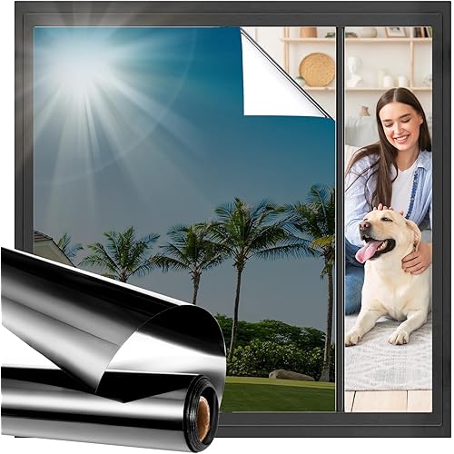 Viseeko Window Tint for Home Window Privacy Film See Out Not in Reflective One Way Window Film UV Sun Heat Blocking Window Film Static Cling for Home Office (Black, 17.5 x 78.7 in)