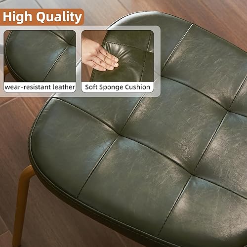 Miniatura 3 de Juego de 2 sillas de comedor modernas de mediados de siglo, sillas retro con asiento tapizado de piel sintética y respaldo de madera maciza y patas