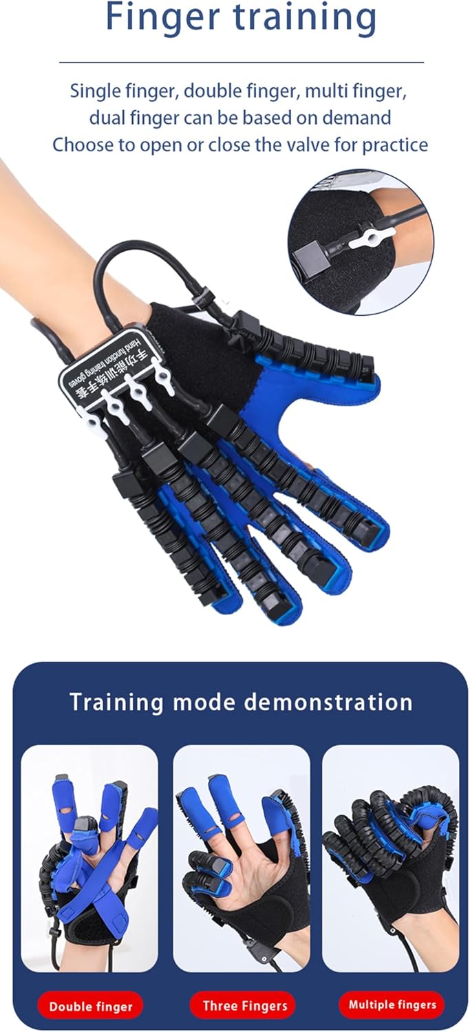 Left+Right Hand Rehabilitation Robot Gloves, Self Training Finger Hand Function Physical Therapy Equipment for Stroke Rehab, Strength Adjustable