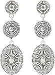 Western Country Earrings, Concho Elegant Jewelry for Women Silver Vintage Cowgirl Cowboy Drop Dangle Earrings Trendy Country Concert Outfits Jewelry for Women