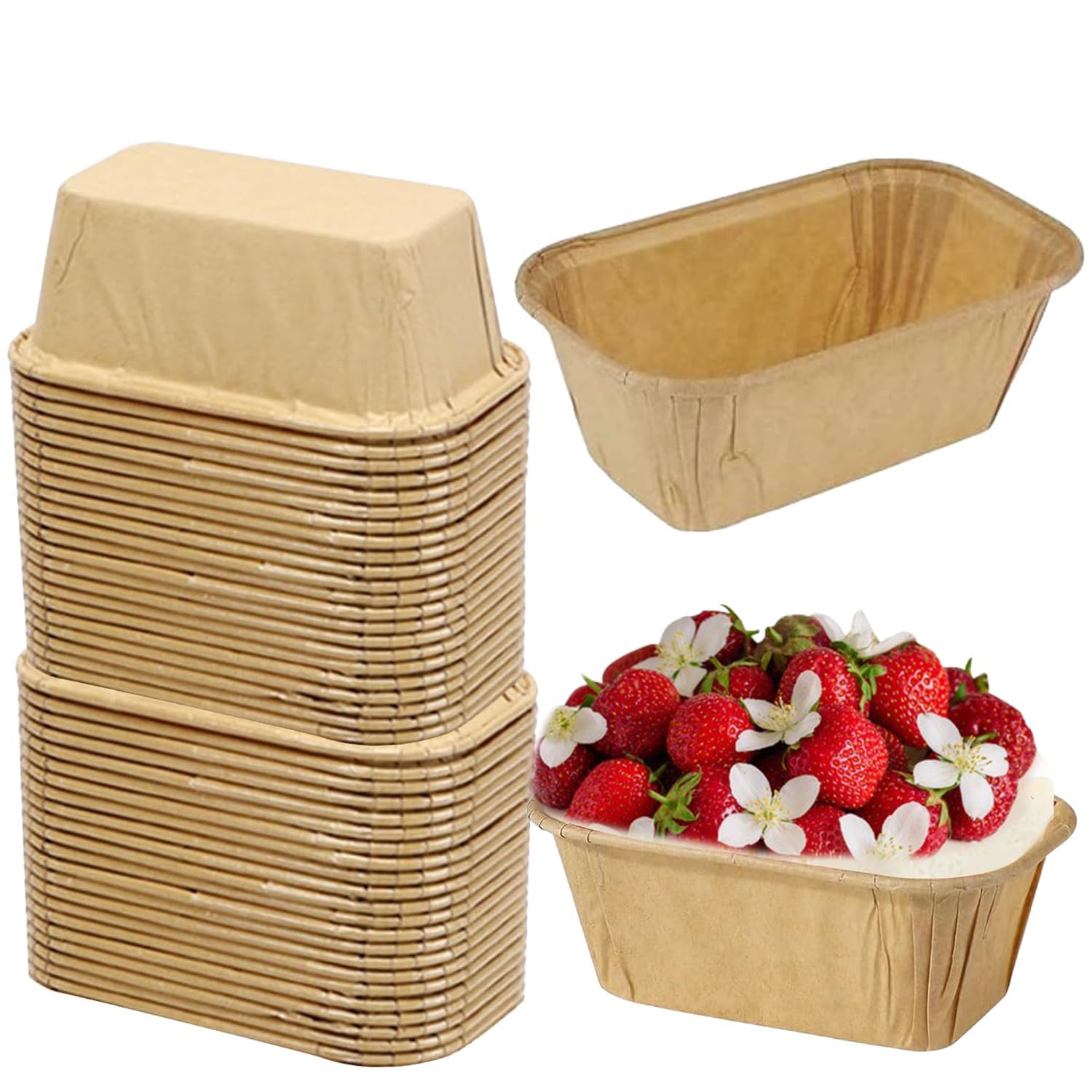 50 PCS Mini Loaf Cake Cases – Greaseproof Baking Cups for Muffins, Bread, and Desserts – Perfect for Home & Professional Bakers