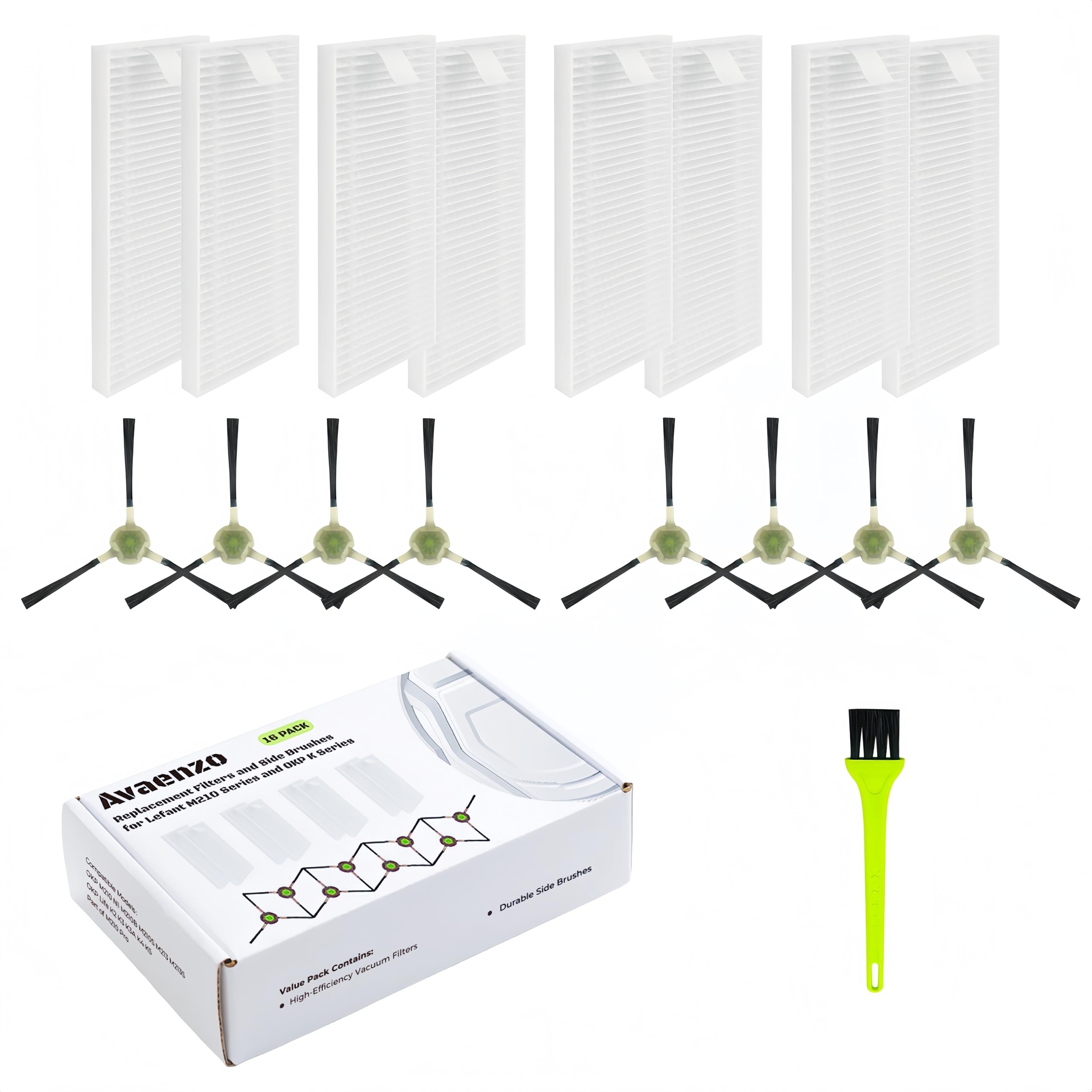 Filters Replacement Brush Parts for 𝗟𝗲𝗳𝗮𝗻𝘁 𝗠𝟮𝟭𝟬,𝗢𝗞𝗣 𝗟𝗶𝗳𝗲 𝗞𝟮 𝗞𝟯 𝗞𝟯𝗔 𝗞𝟰 𝗞𝟱,M210S M210B M213 Accessories Side Sweep Brush HEPA Filter Size 5.0 * 1.9 Inch