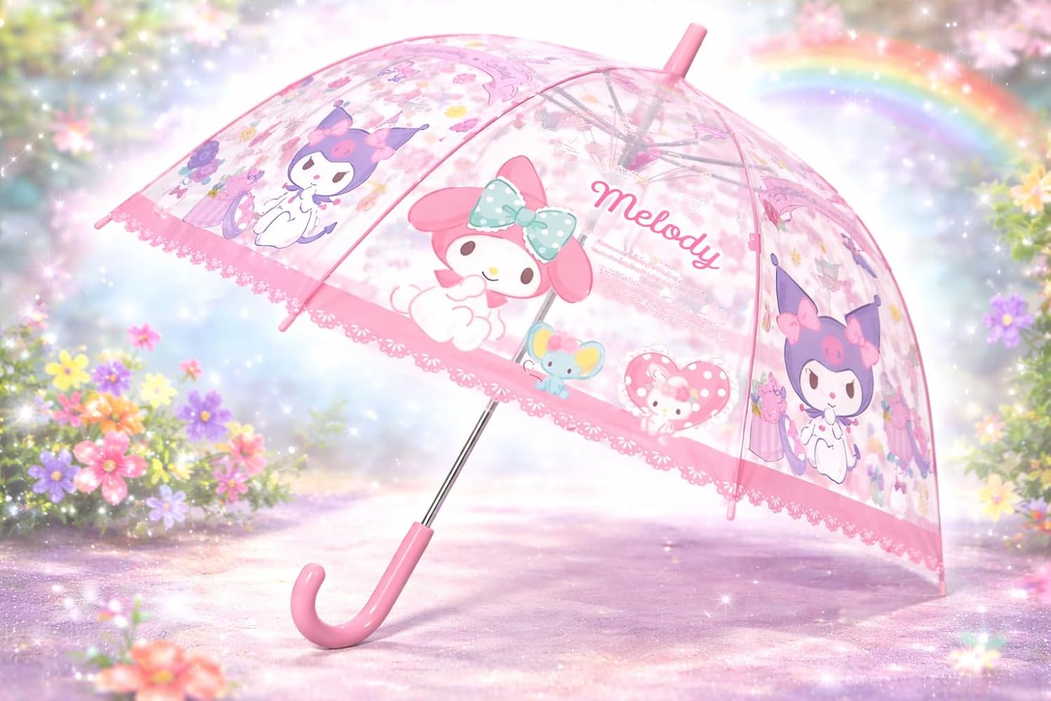 Kawaii Cute Cartoon Transparent Auto Open Stick Umbrella. Round Type Deep Tension Stylish and Very Popular. Best Gift. 8 Bones 21.6" Each is Made of Lightweight, Durable, and Break-Resistant Fiberglass.