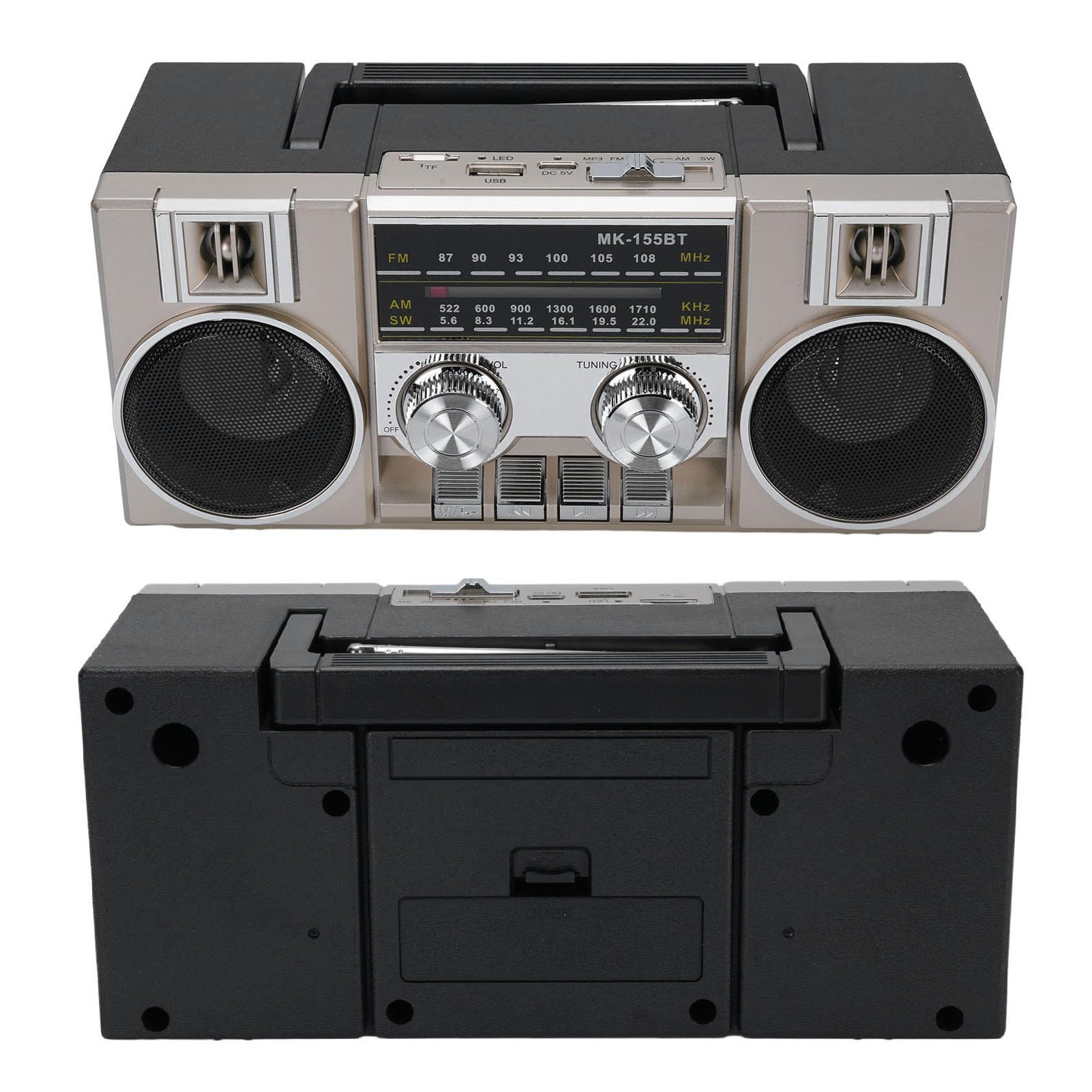 Dpofirs Radio Portátil, Radio de Banda Completa FM Am SW con Altavoz Bluetooth for Jardín Parque Baño (Gold)