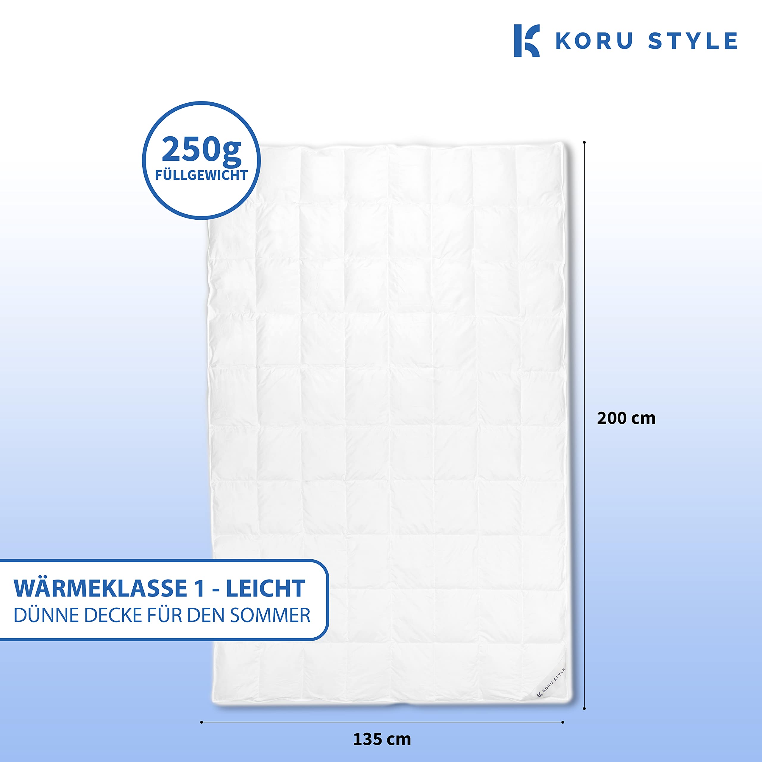 Royal Daunen Bettdecke 135x200 cm – 90% Gänsedaunen / 10% Federn – leichte Sommerdecke 135x200 cm – Luxus Daunendecke – Made in Germany – Wärmeklasse 1 (leicht)